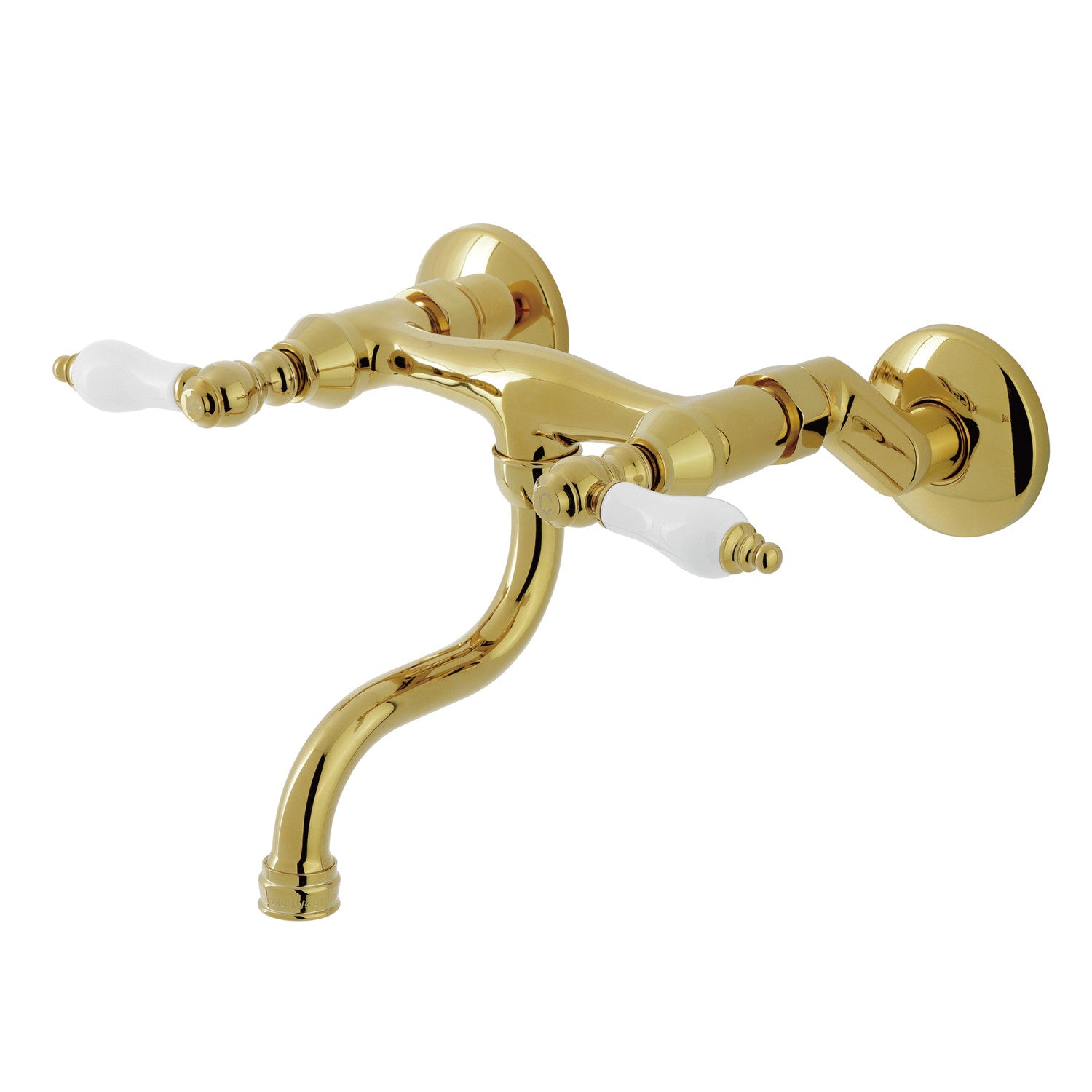 Kingston Heirloom KS2112PL - Kingston Double-Handle 2-Hole Wall Mount Bathroom Faucet, Polished Brass