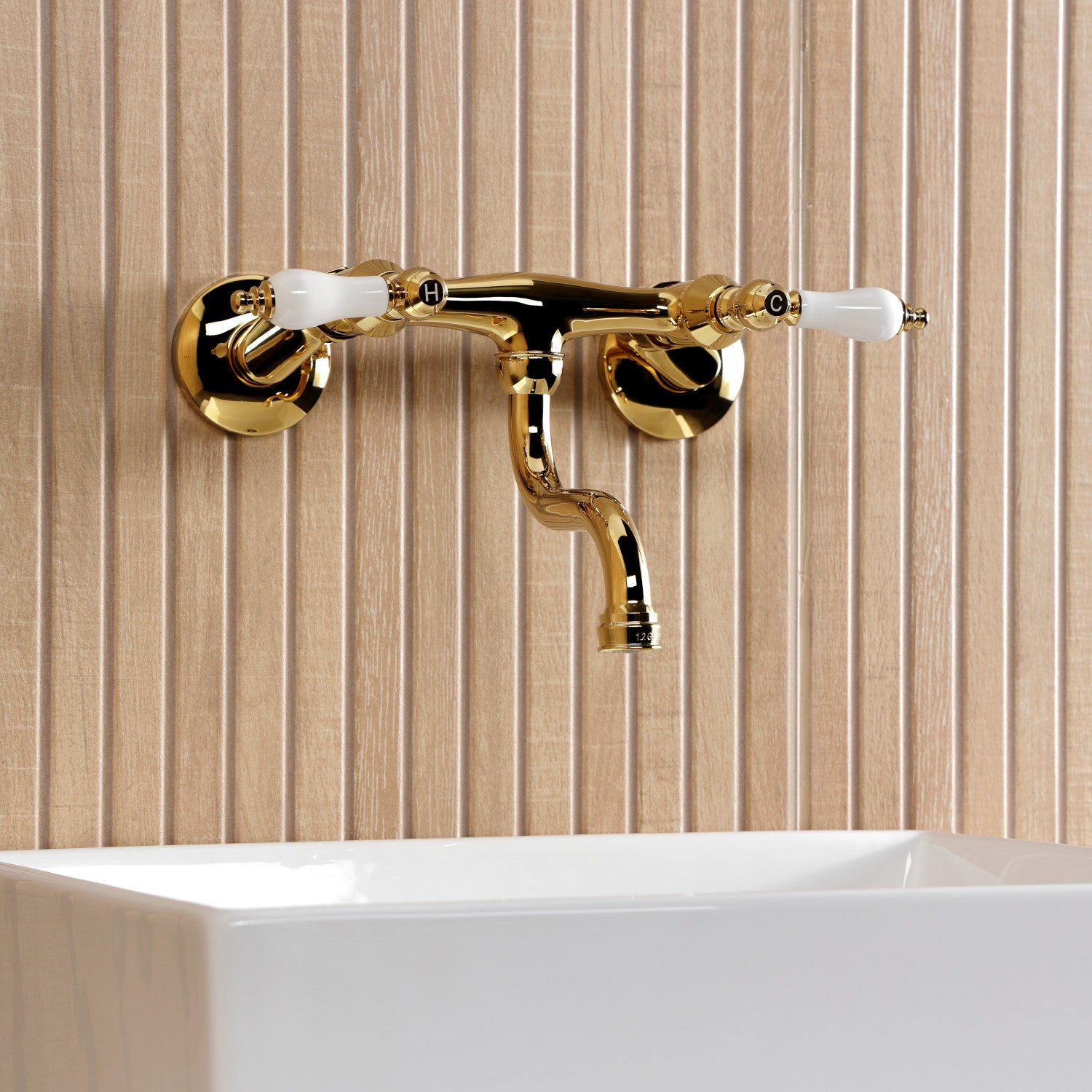 Kingston Heirloom KS2112PL - Kingston Double-Handle 2-Hole Wall Mount Bathroom Faucet, Polished Brass — thumbnail 3