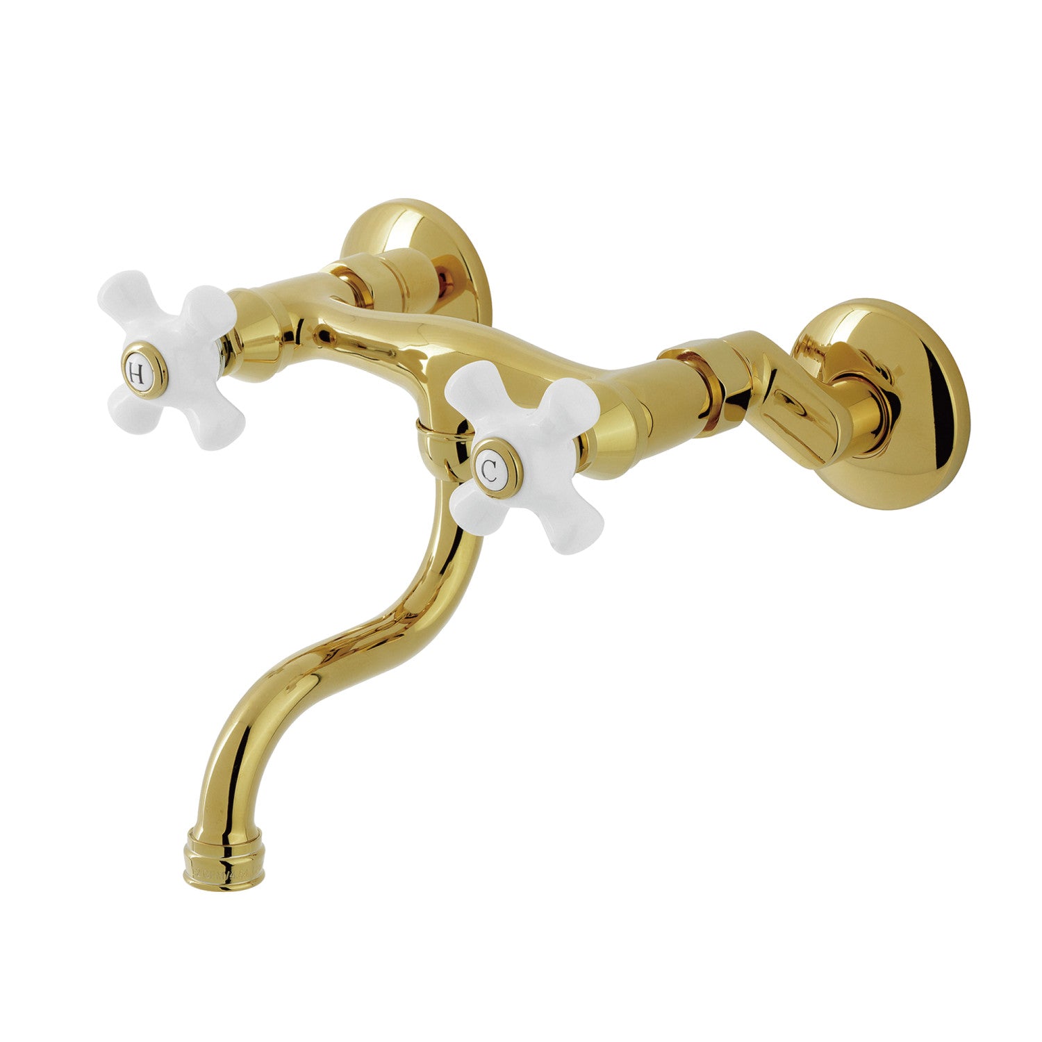 Kingston Heirloom KS2112PX - Kingston Double-Handle 2-Hole Wall Mount Bathroom Faucet, Polished Brass