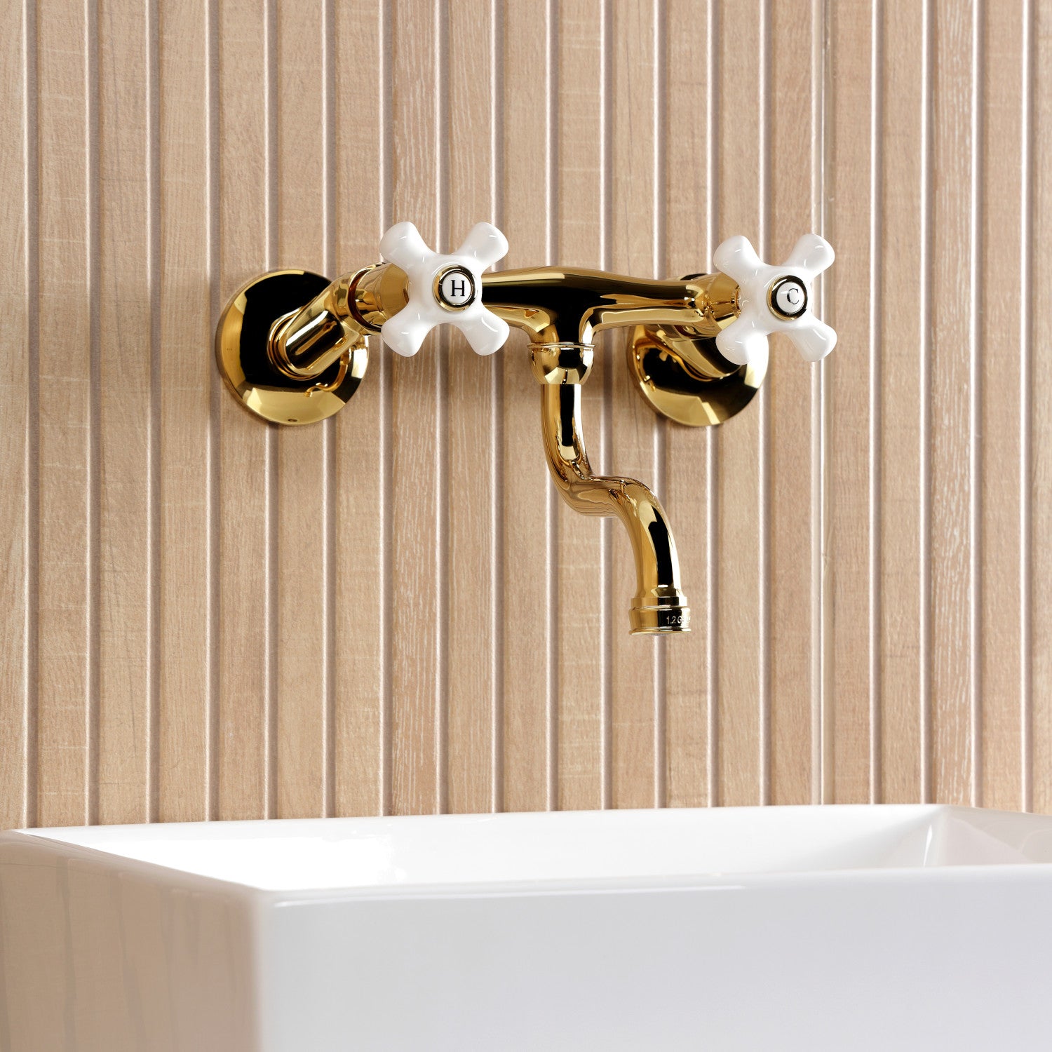 Kingston Heirloom KS2112PX - Kingston Double-Handle 2-Hole Wall Mount Bathroom Faucet, Polished Brass — thumbnail 3