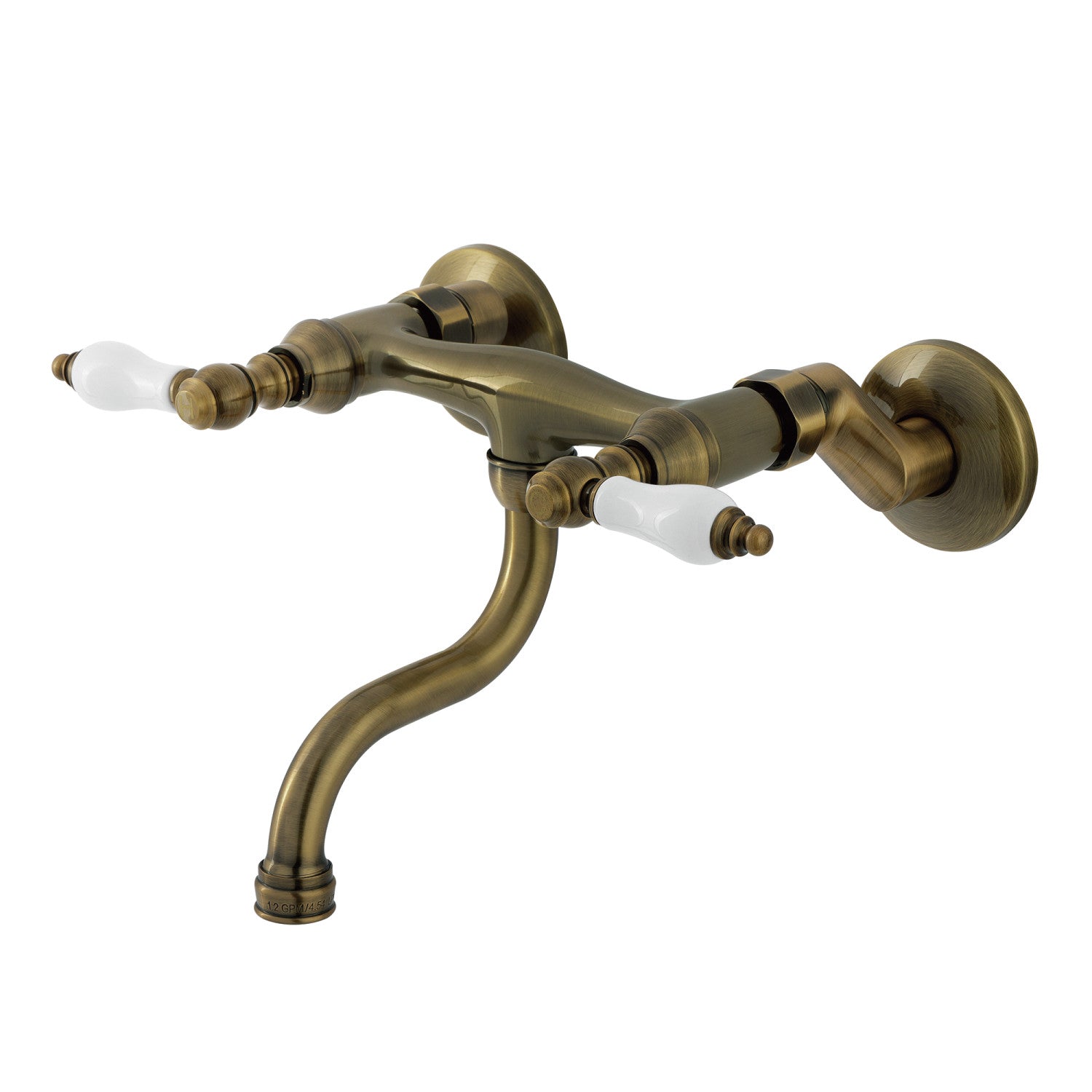 Kingston Heirloom KS2113PL - Kingston Double-Handle 2-Hole Wall Mount Bathroom Faucet, Antique Brass