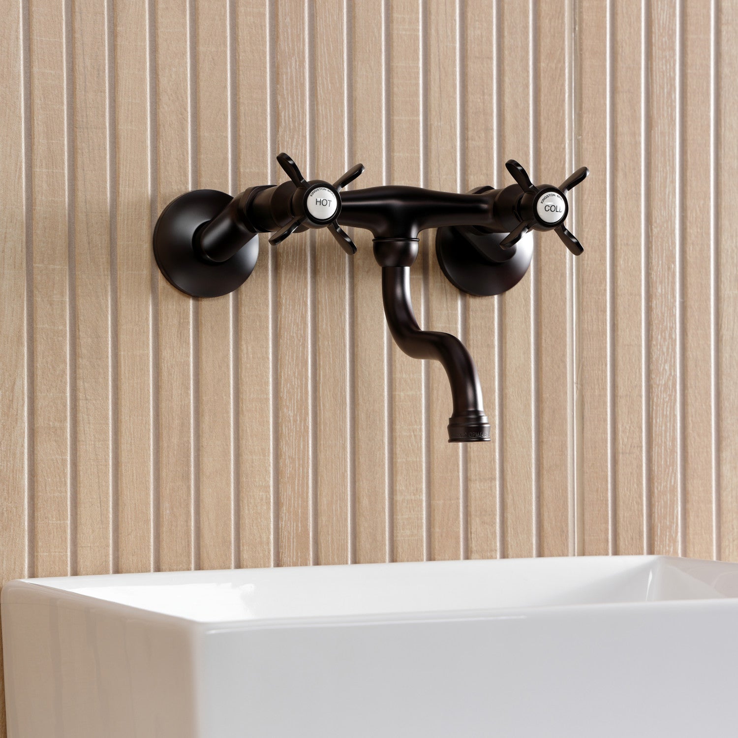 Kingston Heirloom KS2115BEX - Essex Double-Handle 2-Hole Wall Mount Bathroom Faucet, Oil Rubbed Bronze — thumbnail 3