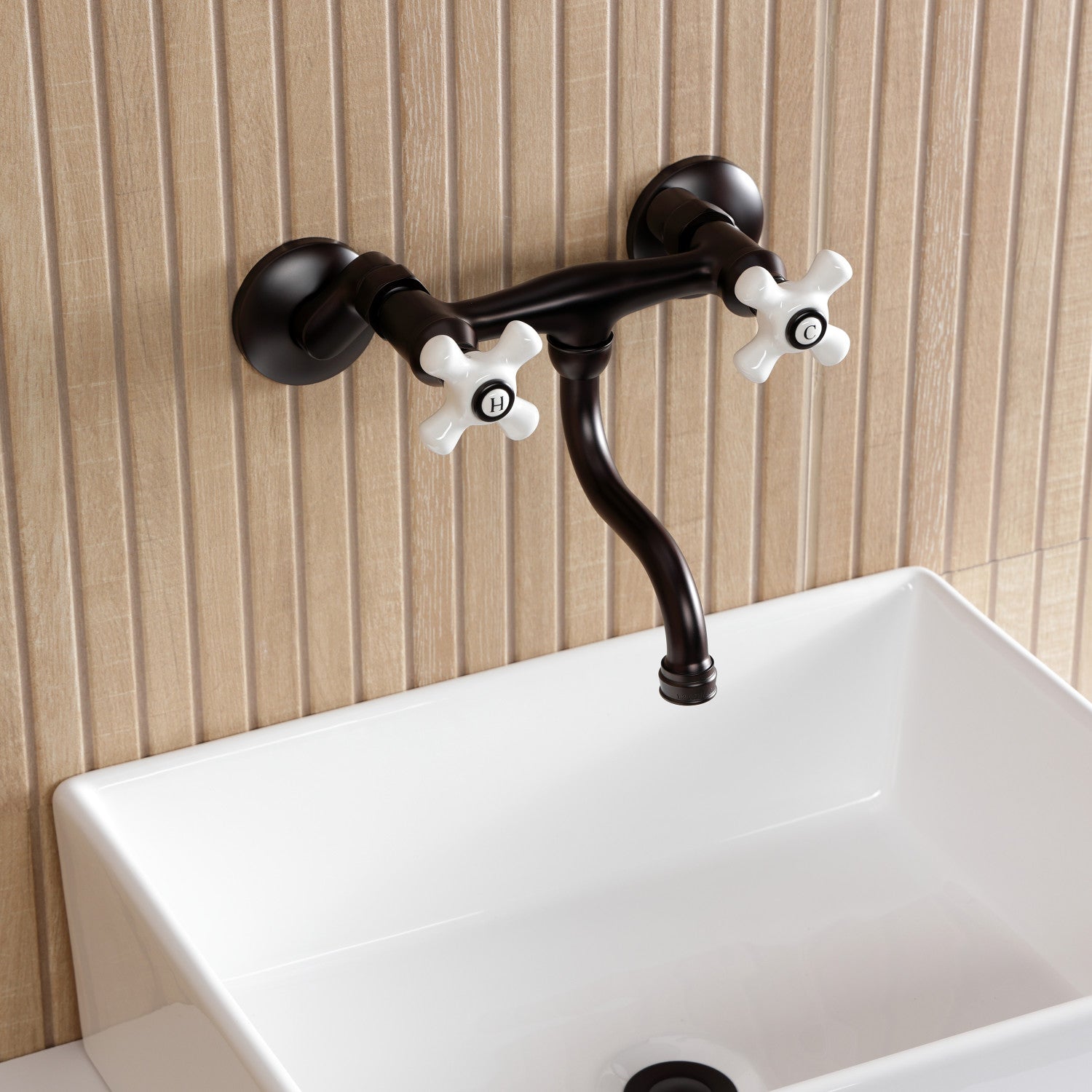 Kingston Heirloom KS2115PX - Kingston Double-Handle 2-Hole Wall Mount Bathroom Faucet, Oil Rubbed Bronze — thumbnail 2