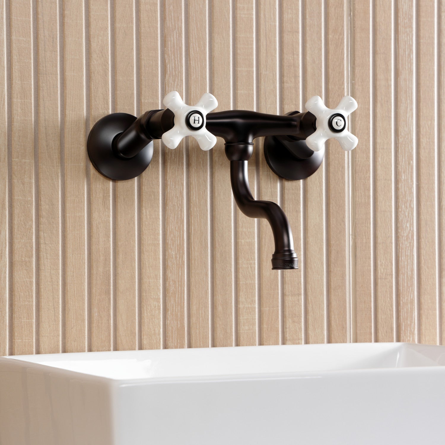 Kingston Heirloom KS2115PX - Kingston Double-Handle 2-Hole Wall Mount Bathroom Faucet, Oil Rubbed Bronze — thumbnail 3