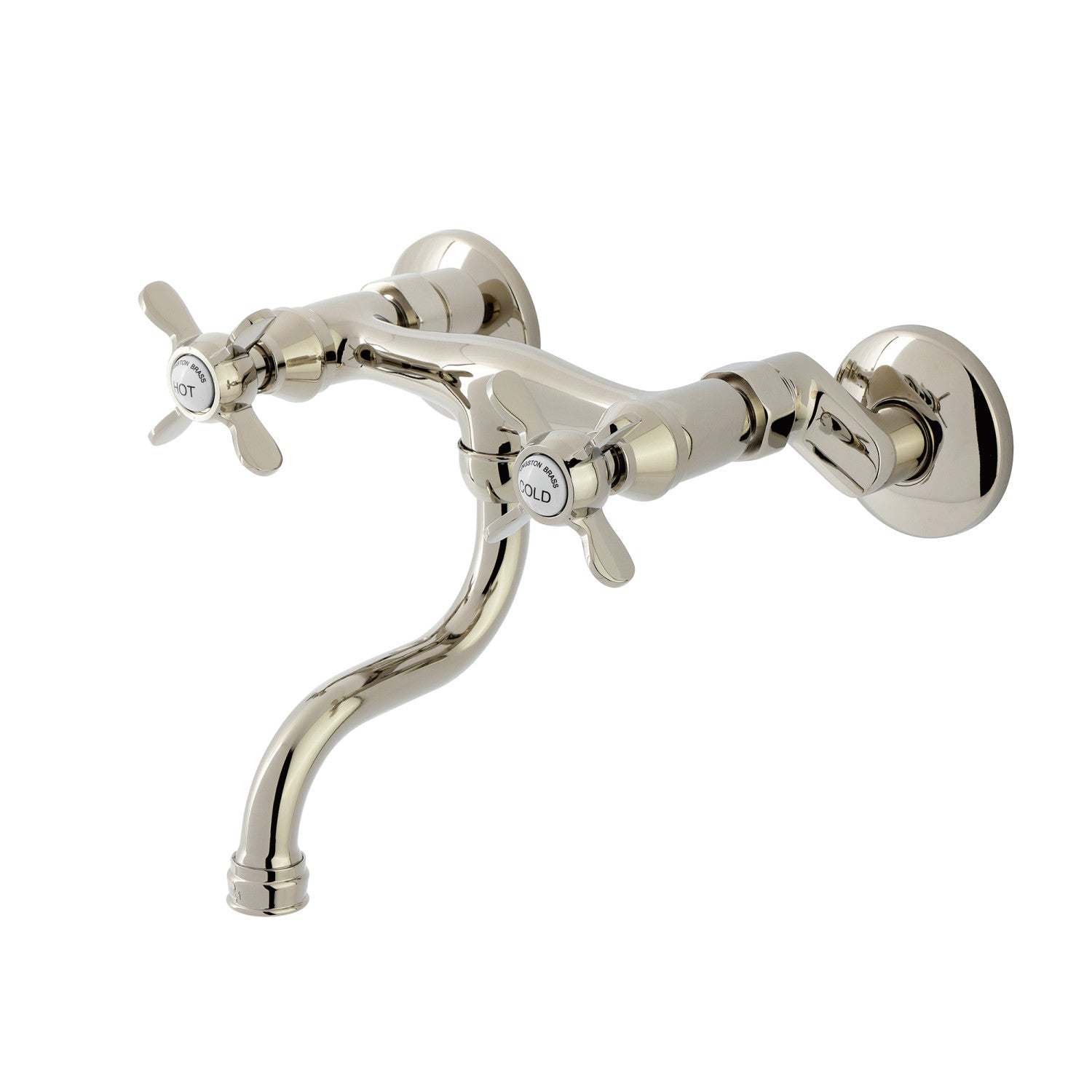 Kingston Heirloom KS2116BEX - Essex Double-Handle 2-Hole Wall Mount Bathroom Faucet, Polished Nickel