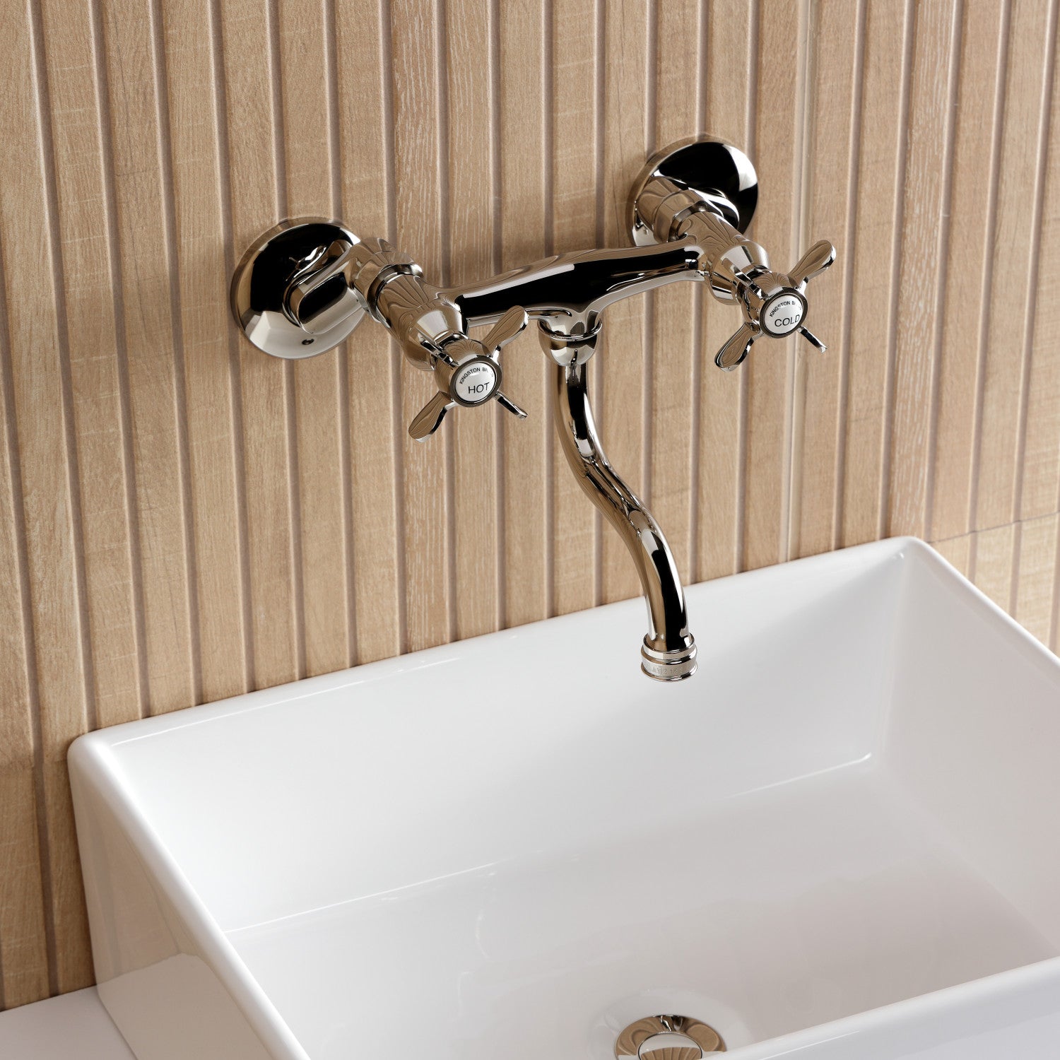 Kingston Heirloom KS2116BEX - Essex Double-Handle 2-Hole Wall Mount Bathroom Faucet, Polished Nickel — thumbnail 2