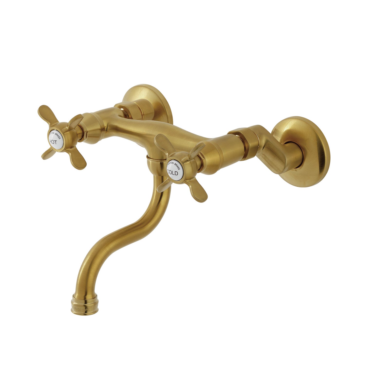 Kingston Heirloom KS2117BEX - Essex Double-Handle 2-Hole Wall Mount Bathroom Faucet, Brushed Brass