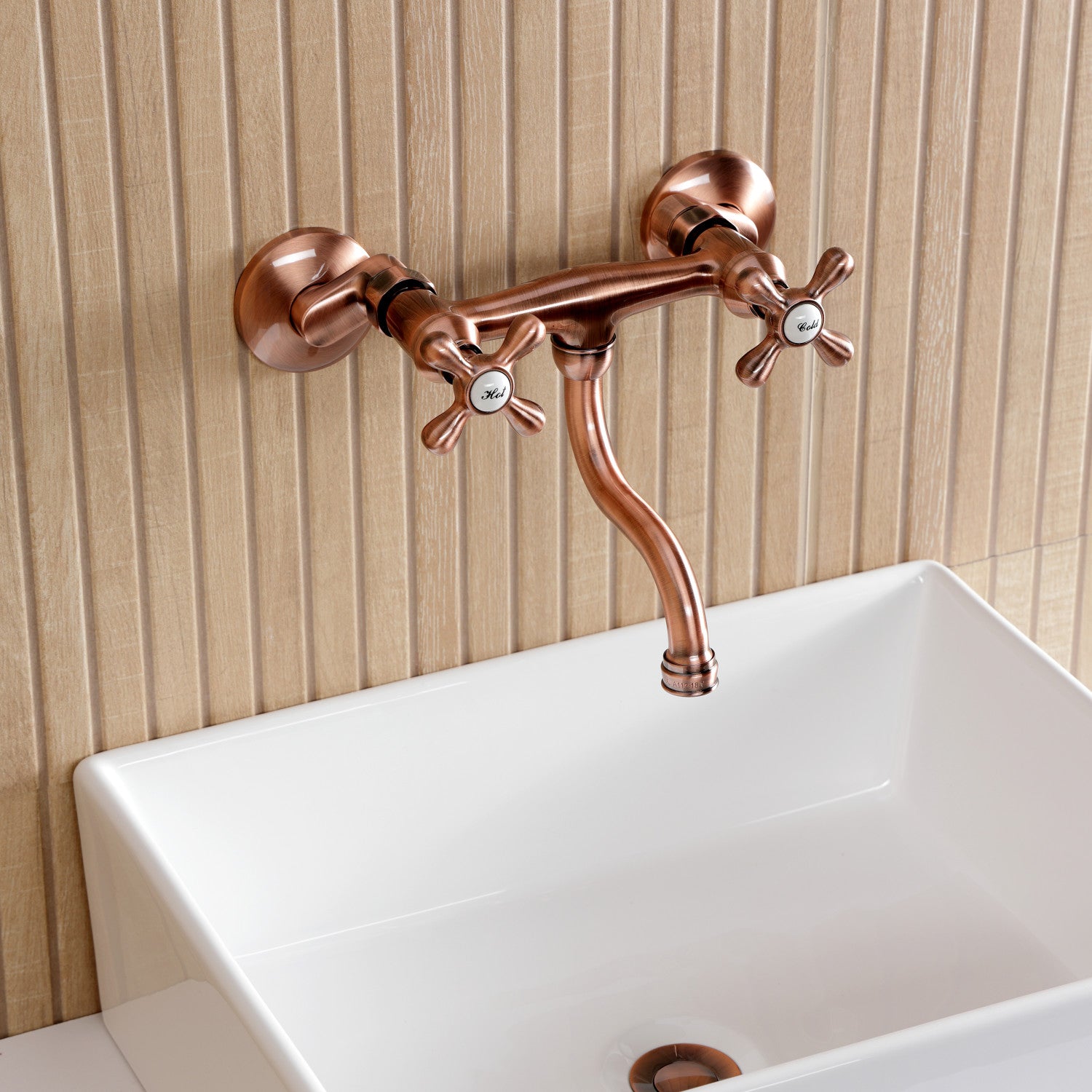 Kingston Heirloom KS211AXAC - Kingston Double-Handle 2-Hole Wall Mount Bathroom Faucet, Antique Copper — thumbnail 2