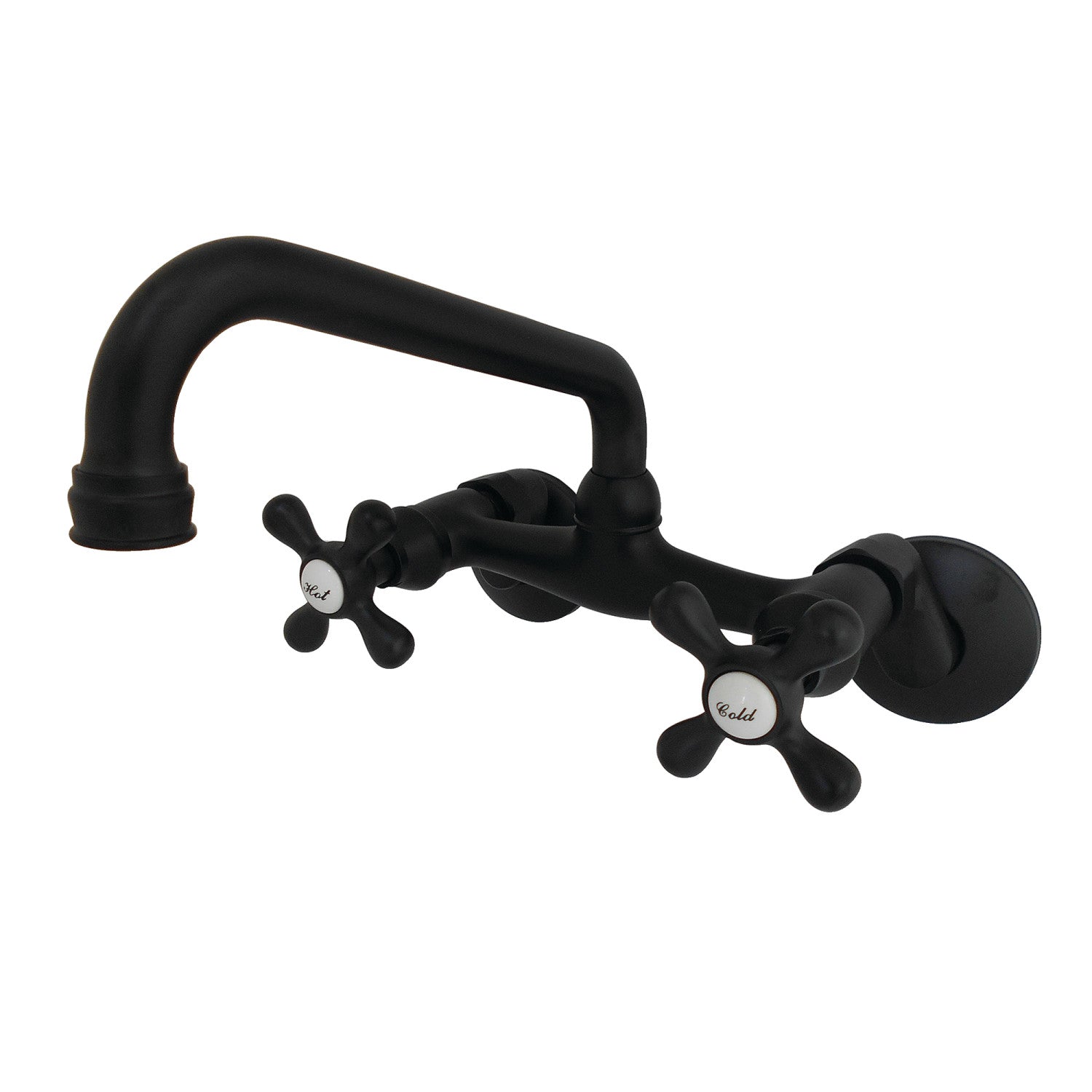 Kingston Heirloom KS213MB - Kingston Two-Handle 2-Hole Wall Mount Bridge Kitchen Faucet, Matte Black