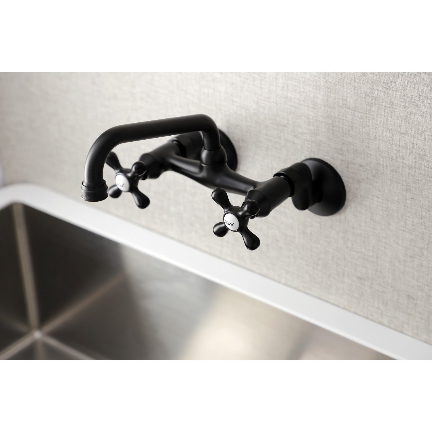 Kingston Heirloom KS213MB - Kingston Two-Handle 2-Hole Wall Mount Bridge Kitchen Faucet, Matte Black — thumbnail 2