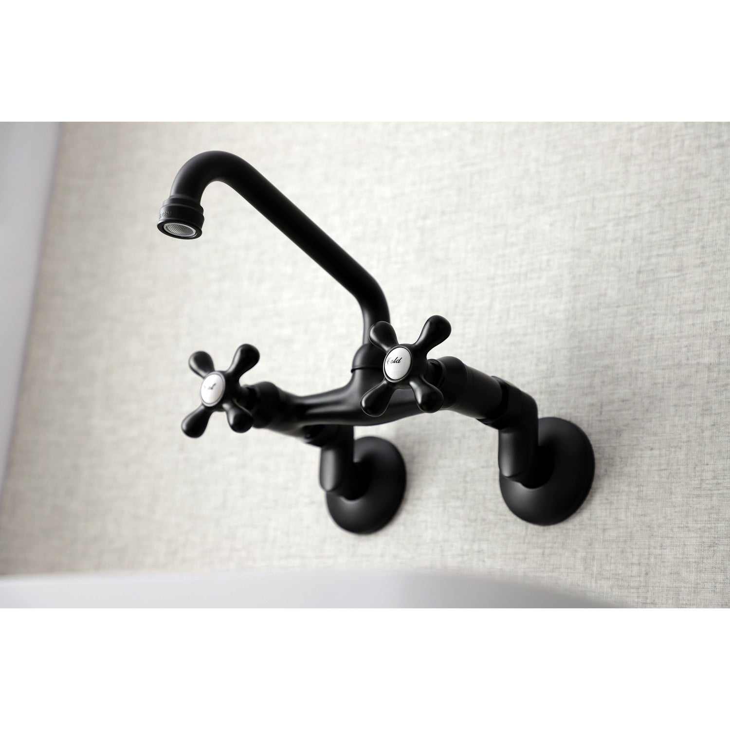 Kingston Heirloom KS213MB - Kingston Two-Handle 2-Hole Wall Mount Bridge Kitchen Faucet, Matte Black — thumbnail 3
