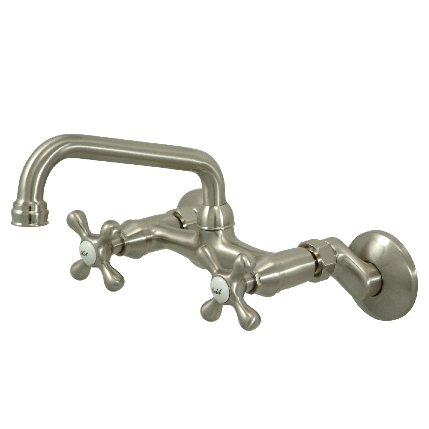 Kingston Heirloom KS213SN - Kingston Two-Handle 2-Hole Wall Mount Bridge Kitchen Faucet, Brushed Nickel