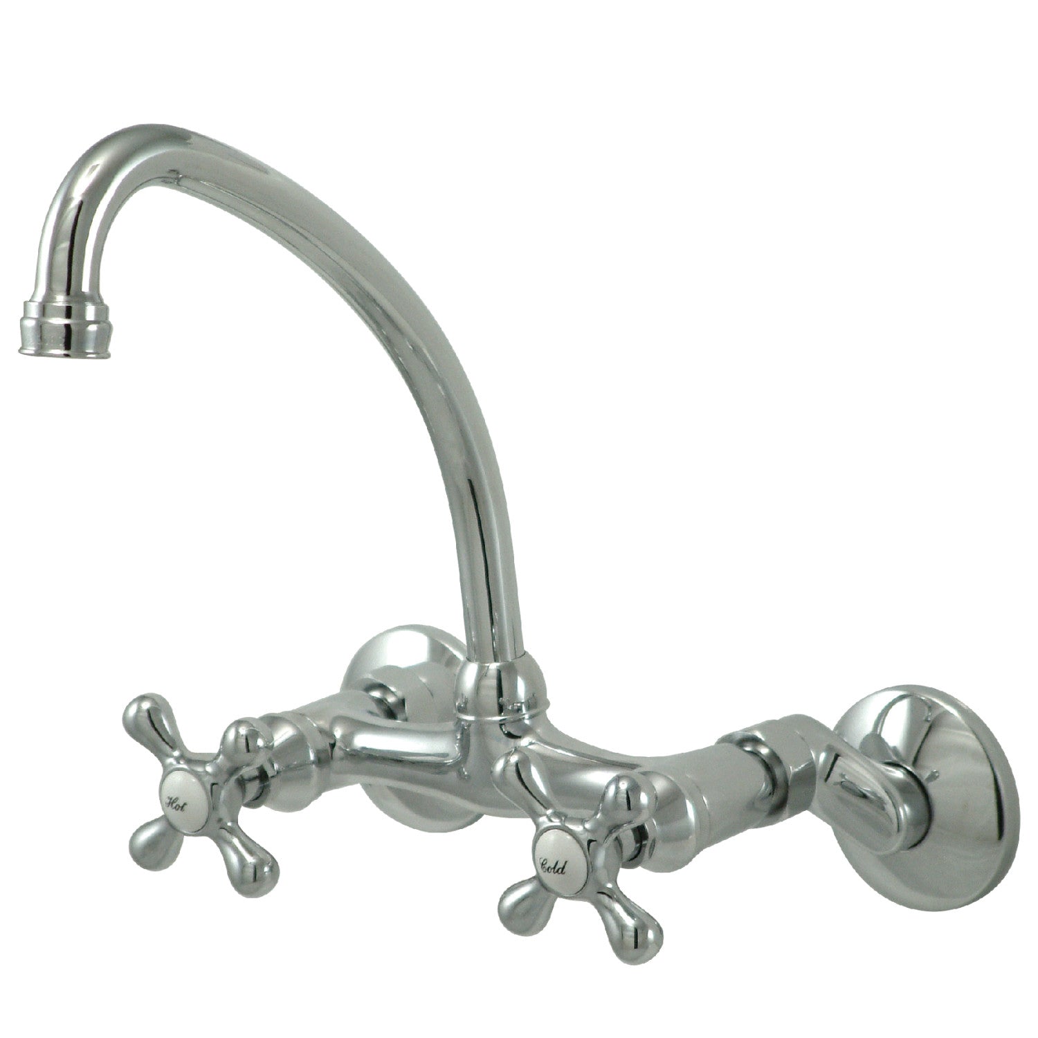 Kingston Heirloom KS214C - Kingston Two-Handle 2-Hole Wall Mount Bridge Kitchen Faucet, Polished Chrome