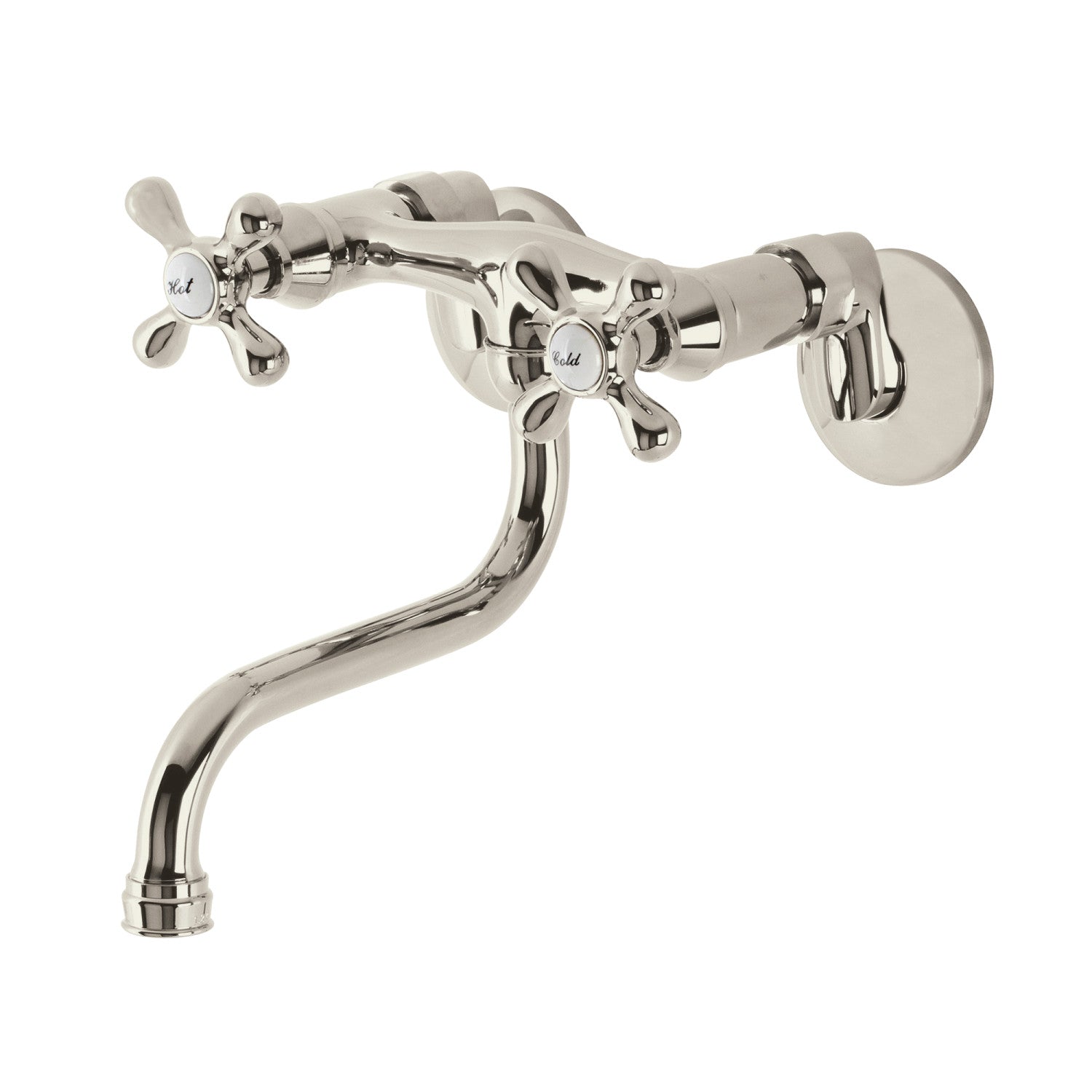 Kingston Heirloom KS216PN - Kingston Double-Handle 2-Hole Wall Mount Bathroom Faucet, Polished Nickel