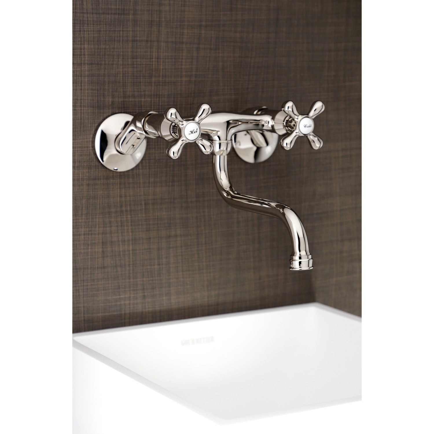 Kingston Heirloom KS216PN - Kingston Double-Handle 2-Hole Wall Mount Bathroom Faucet, Polished Nickel — thumbnail 3