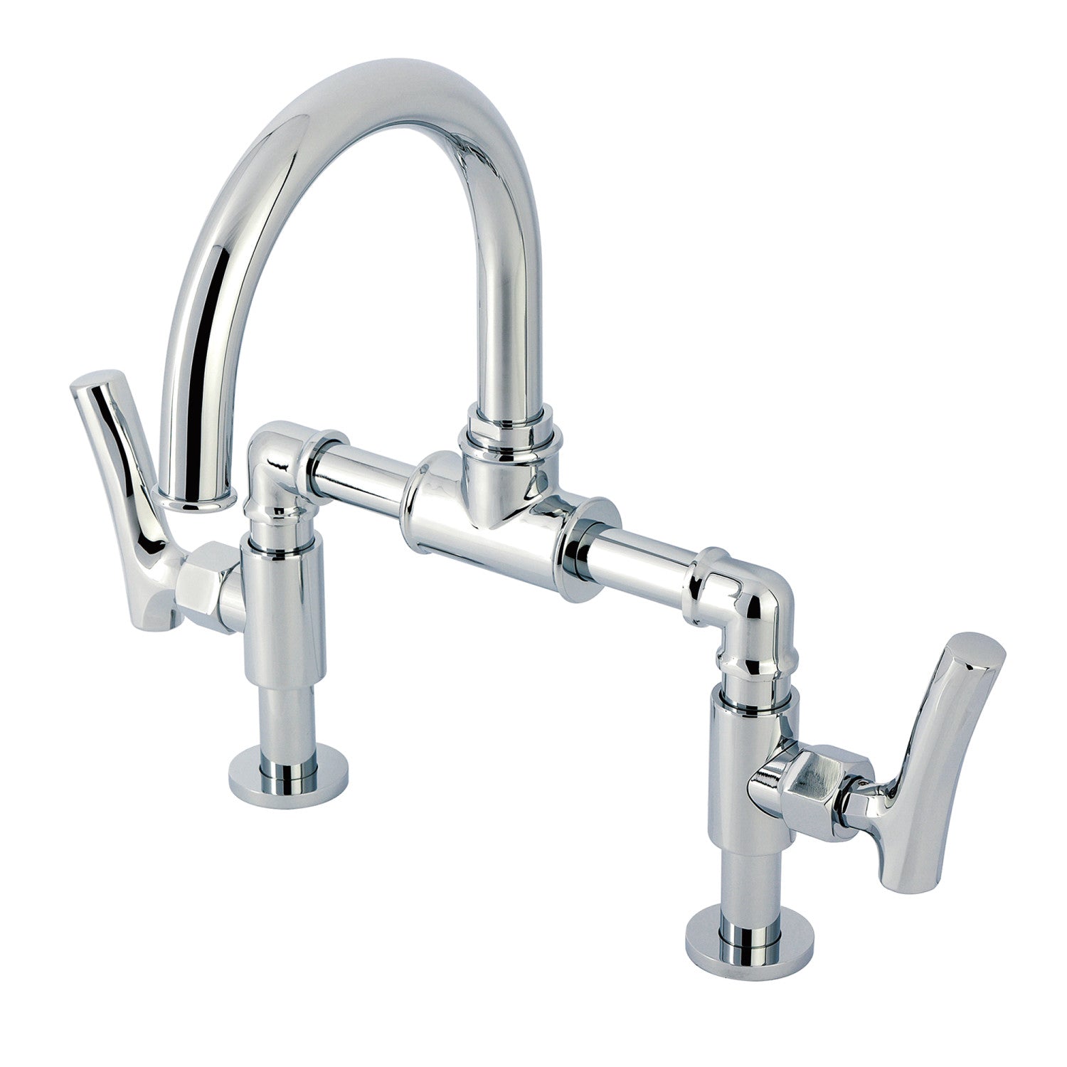 Kingston Sona KS2171TKL - Hallerbos Two-Handle 4-Hole Deck Mount Bridge Bathroom Faucet with Push Pop-Up Drain, Polished Chrome