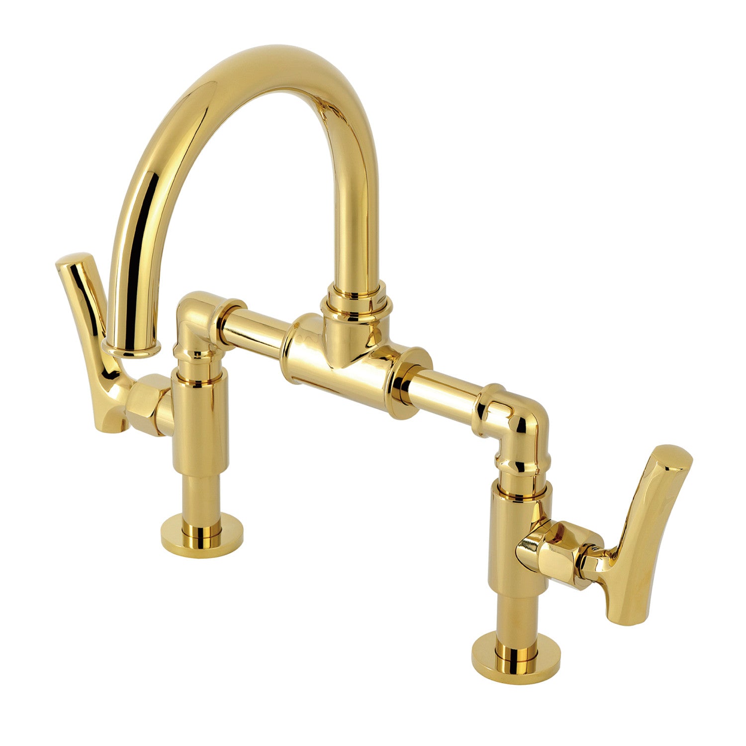 Kingston Sona KS2172TKL - Hallerbos Two-Handle 4-Hole Deck Mount Bridge Bathroom Faucet with Push Pop-Up Drain, Polished Brass