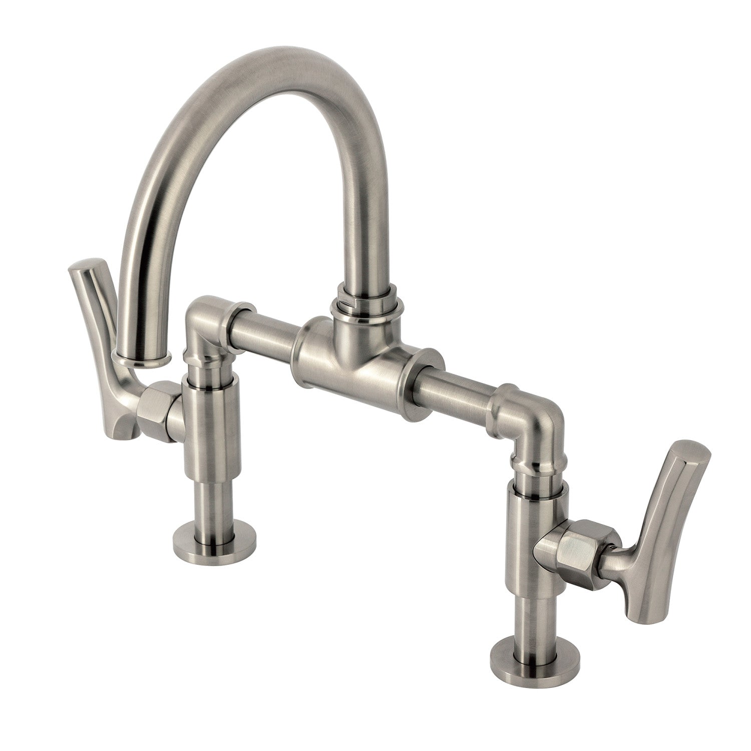 Kingston Sona KS2178TKL - Hallerbos Two-Handle 4-Hole Deck Mount Bridge Bathroom Faucet with Push Pop-Up Drain, Brushed Nickel