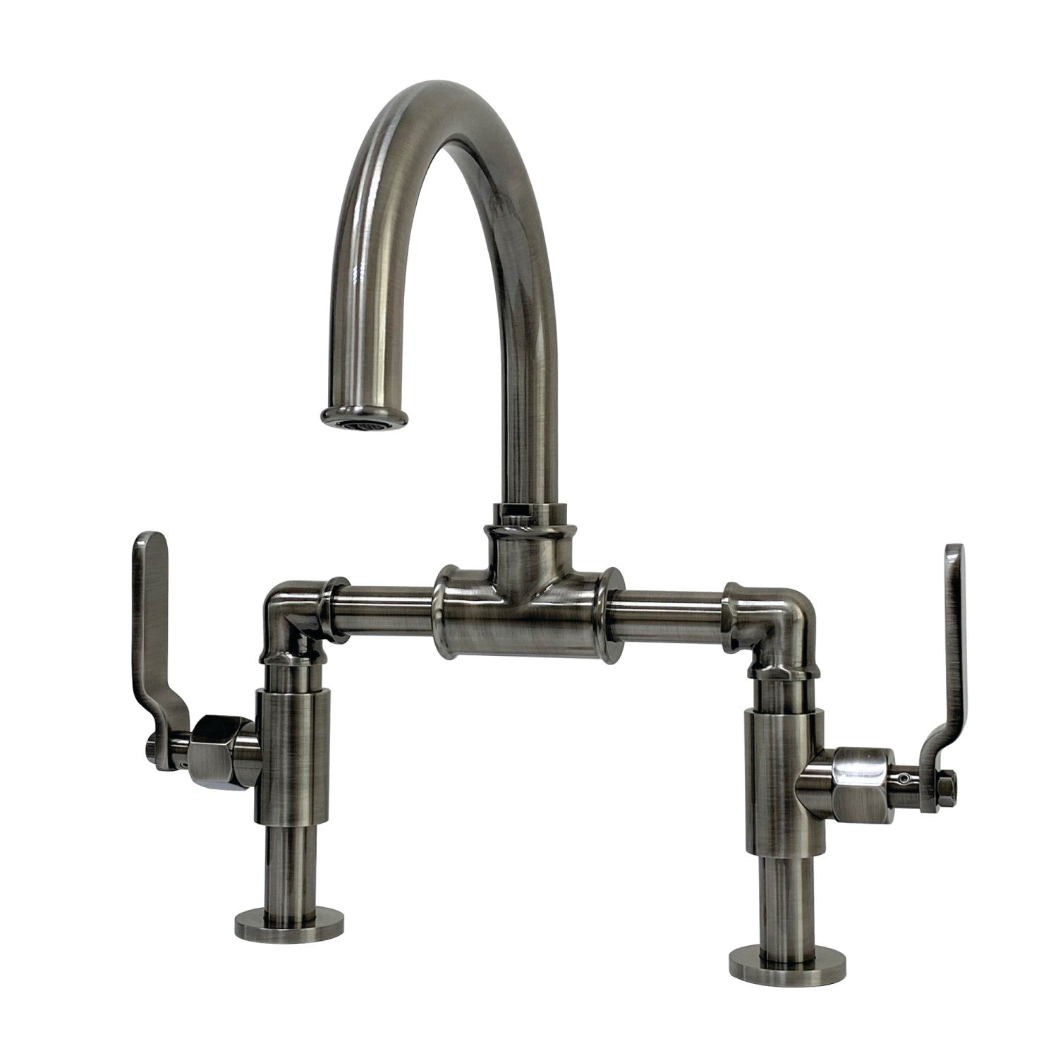 Kingston Sona KS217KLVN - Whitaker Two-Handle 2-Hole Deck Mount Bridge Bathroom Faucet with Push Pop-Up Drain, Black Stainless