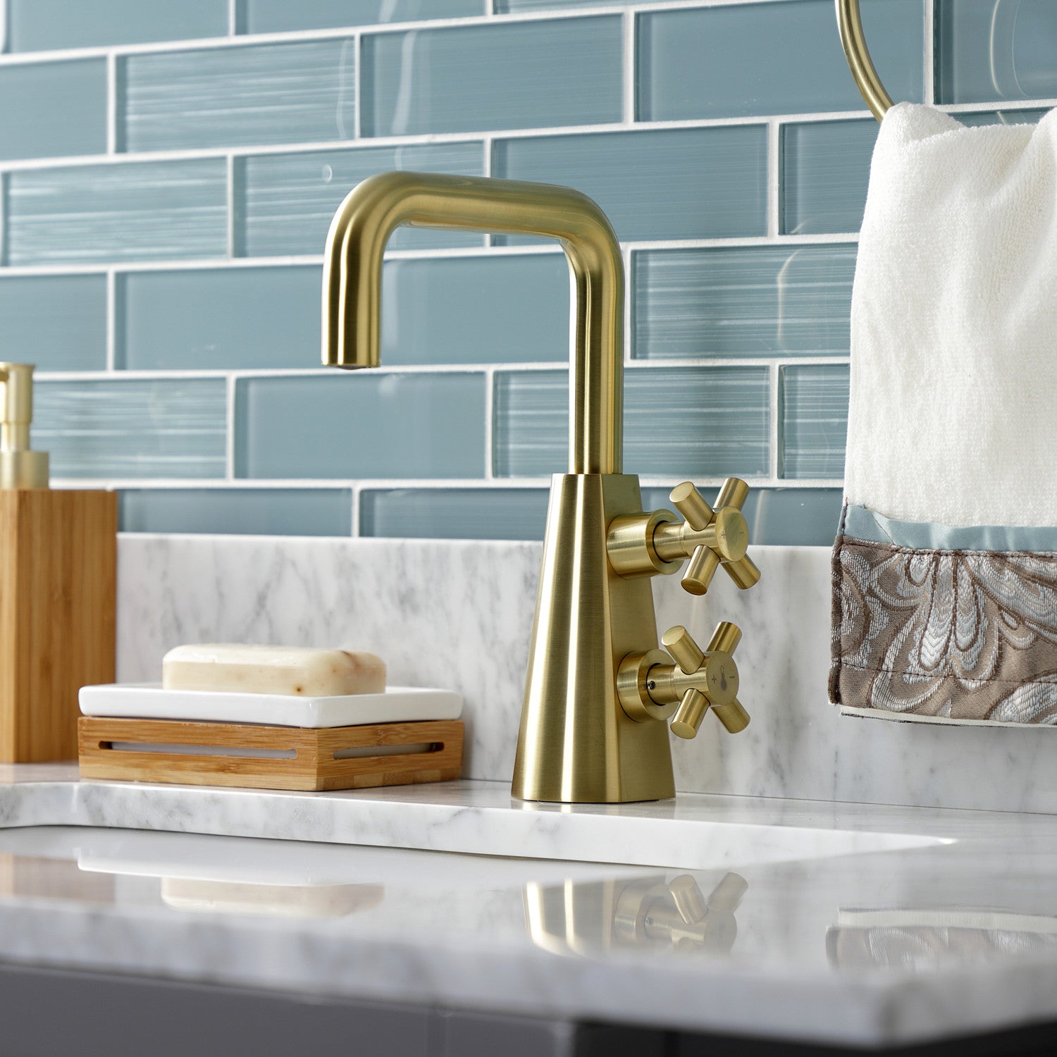 Kingston Sona KS2267DX - Constantine Two-Handle 1-Hole Bathroom Faucet with Push Pop-Up Drain, Brushed Brass — thumbnail 3