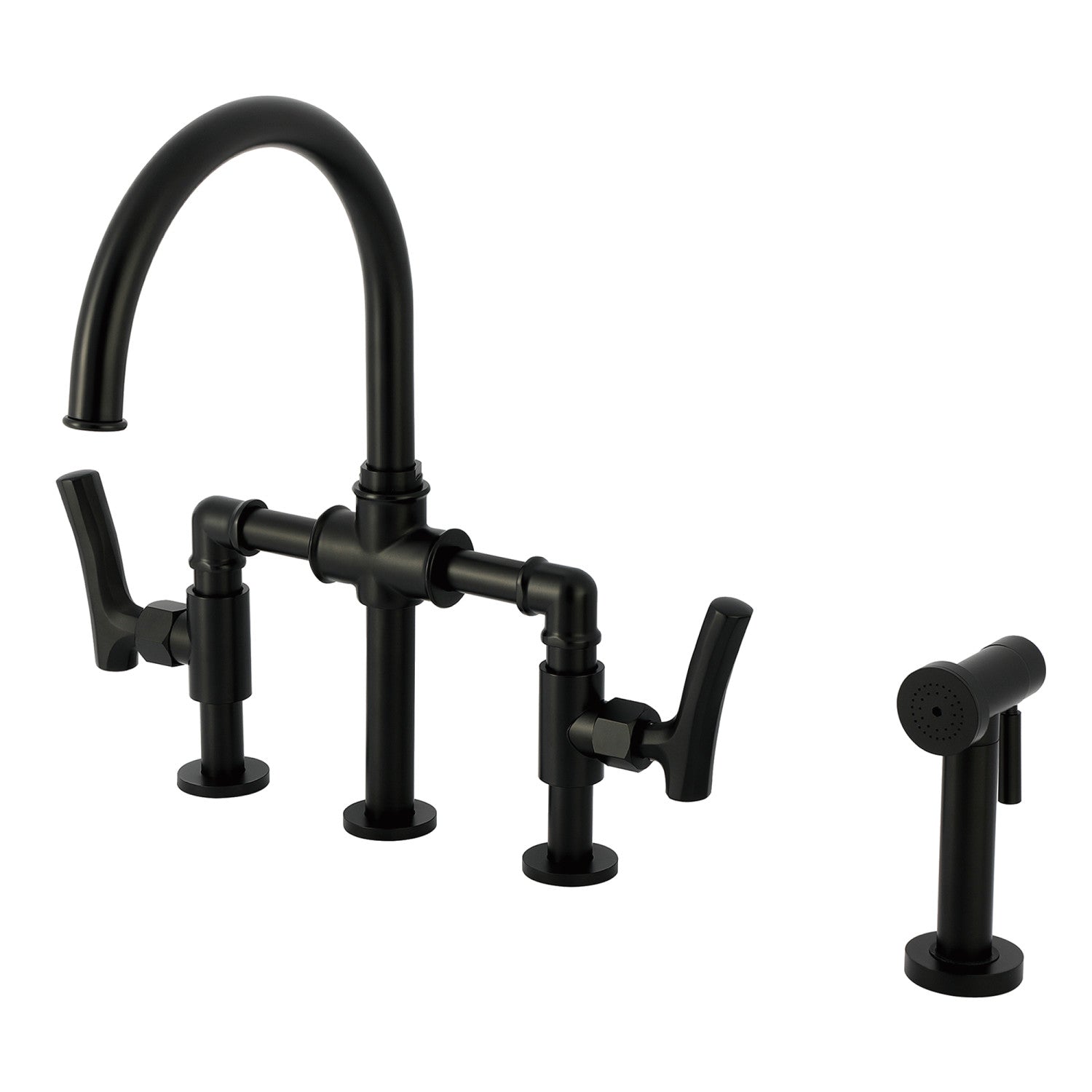 Kingston Sona KS2330TKL - Hallerbos Two-Handle 4-Hole Deck Mount Bridge Kitchen Faucet with Brass Sprayer, Matte Black