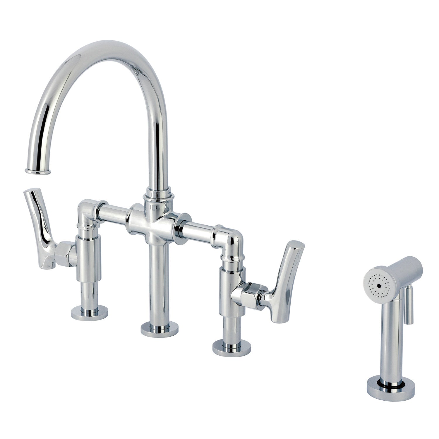 Kingston Sona KS2331TKL - Hallerbos Two-Handle 4-Hole Deck Mount Bridge Kitchen Faucet with Brass Sprayer, Polished Chrome