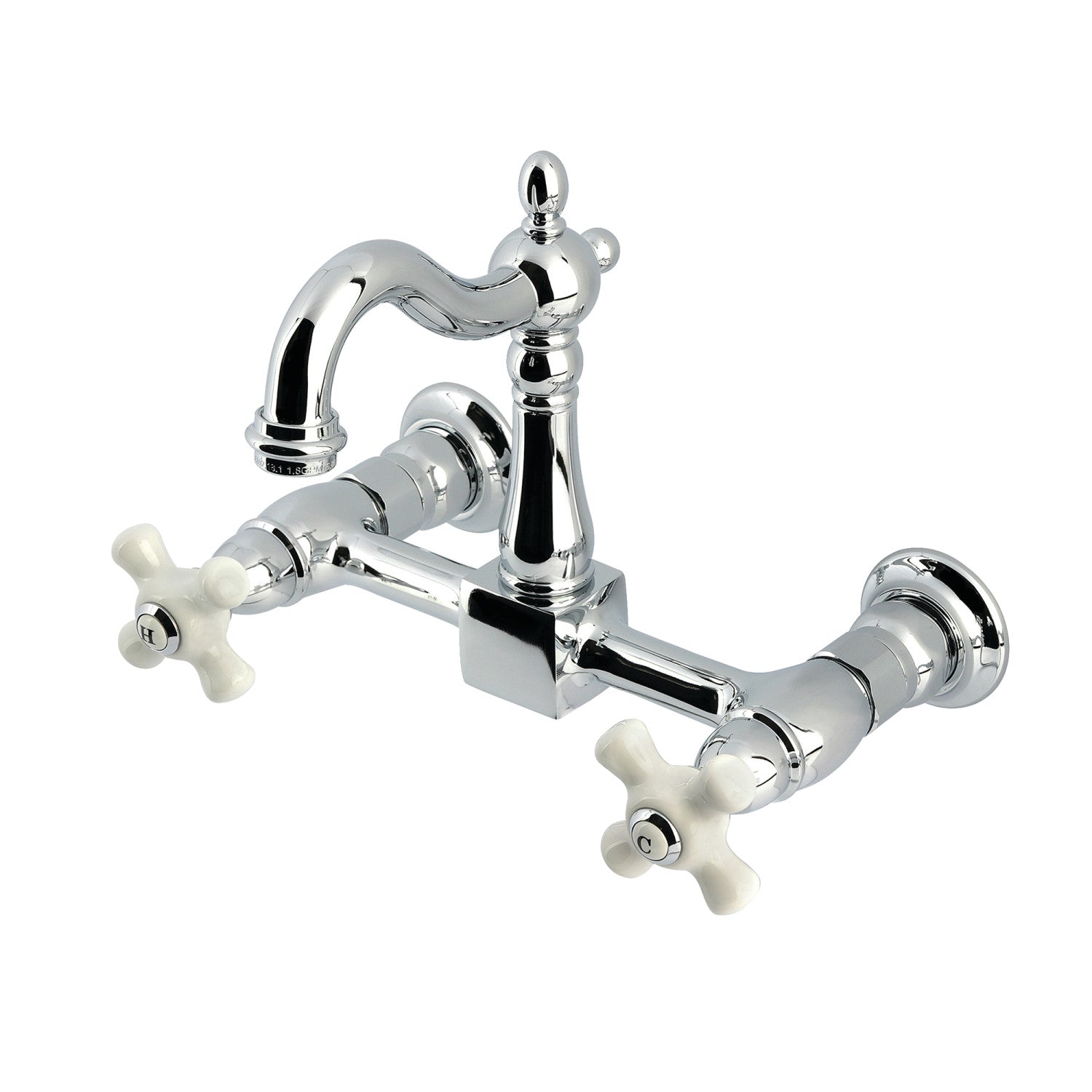 Kingston Heirloom KS2441PX - Heritage Two-Handle 2-Hole Wall Mount Bridge Kitchen Faucet, Polished Chrome