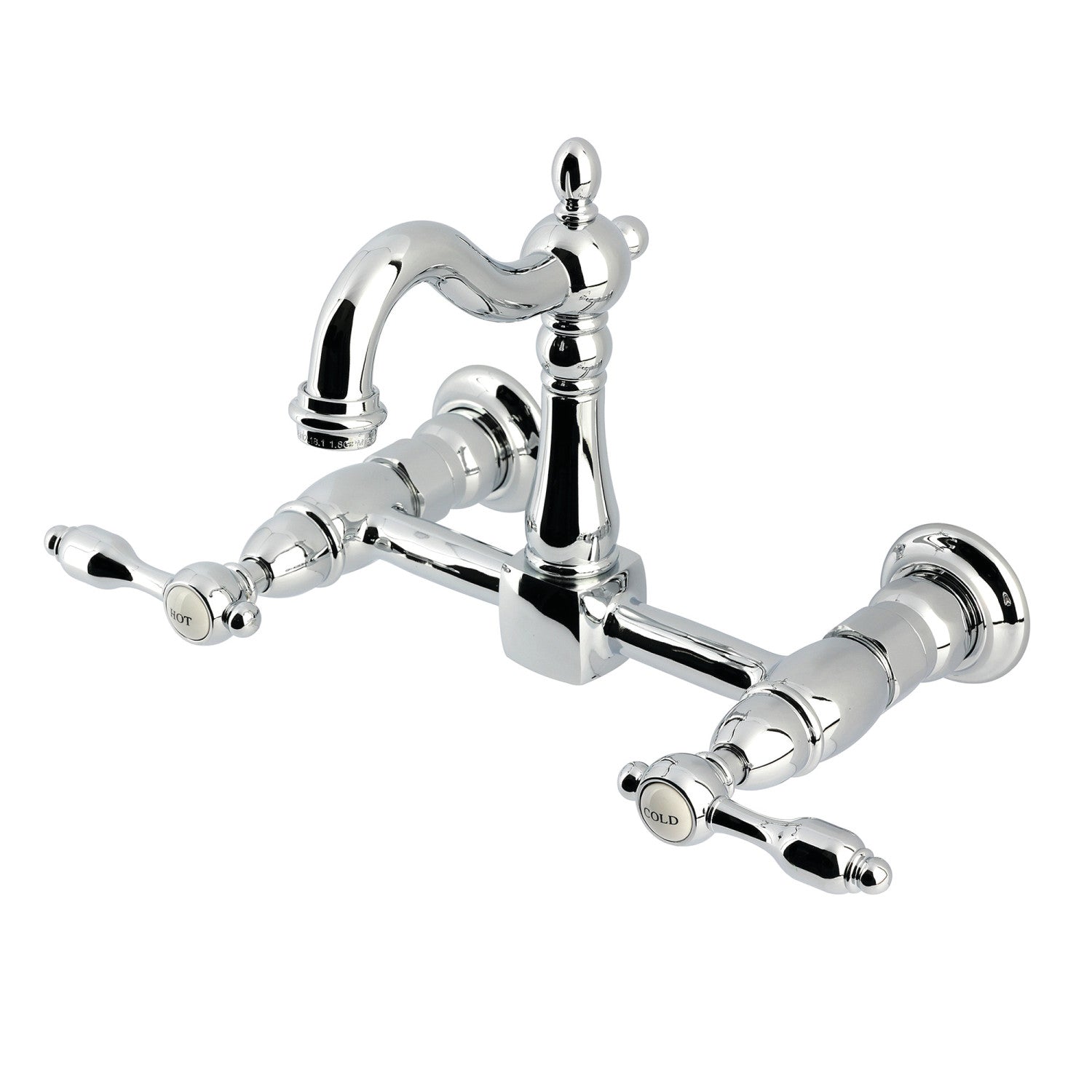 Kingston Heirloom KS2441TAL - Tudor Two-Handle 2-Hole Wall Mount Bridge Kitchen Faucet, Polished Chrome
