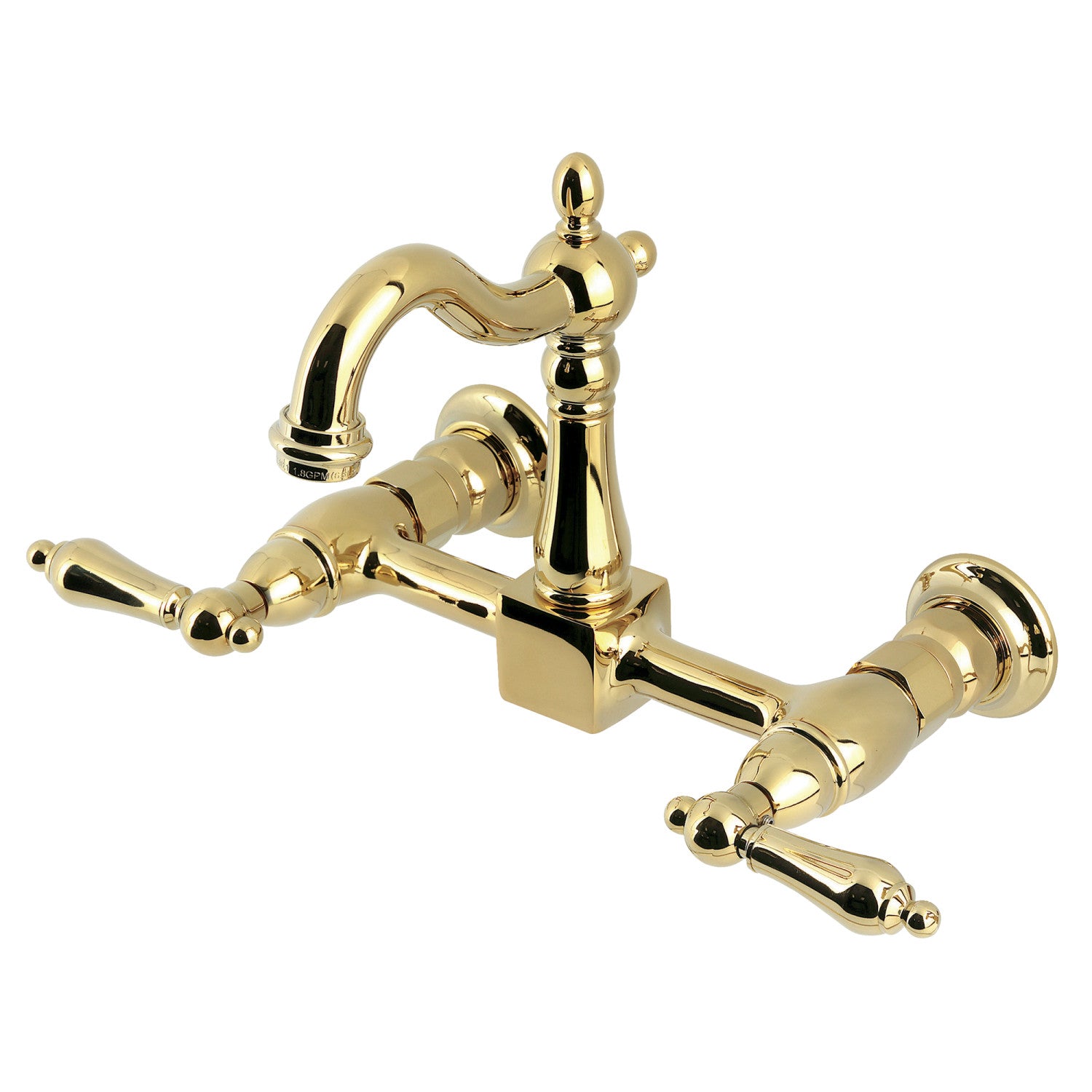 Kingston Heirloom KS2442AL - Heritage Two-Handle 2-Hole Wall Mount Bridge Kitchen Faucet, Polished Brass
