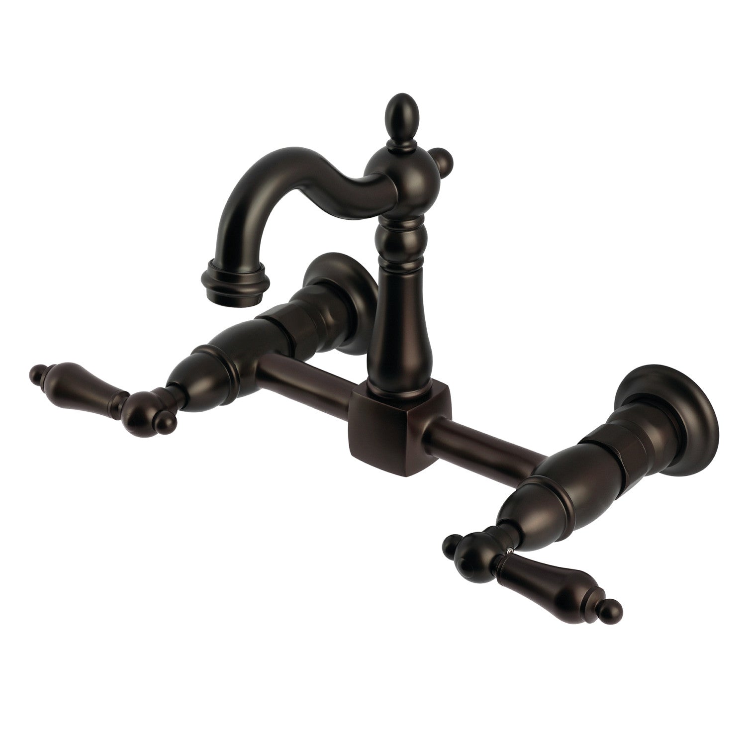 Kingston Heirloom KS2445AL - Heritage Two-Handle 2-Hole Wall Mount Bridge Kitchen Faucet, Oil Rubbed Bronze