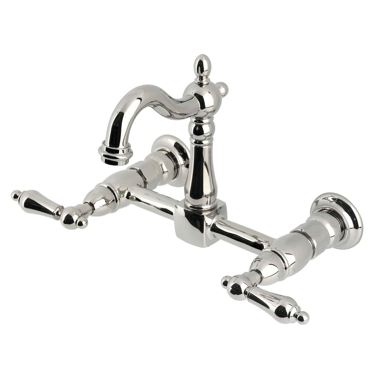Kingston Heirloom KS2446AL - Heritage Two-Handle 2-Hole Wall Mount Bridge Kitchen Faucet, Polished Nickel
