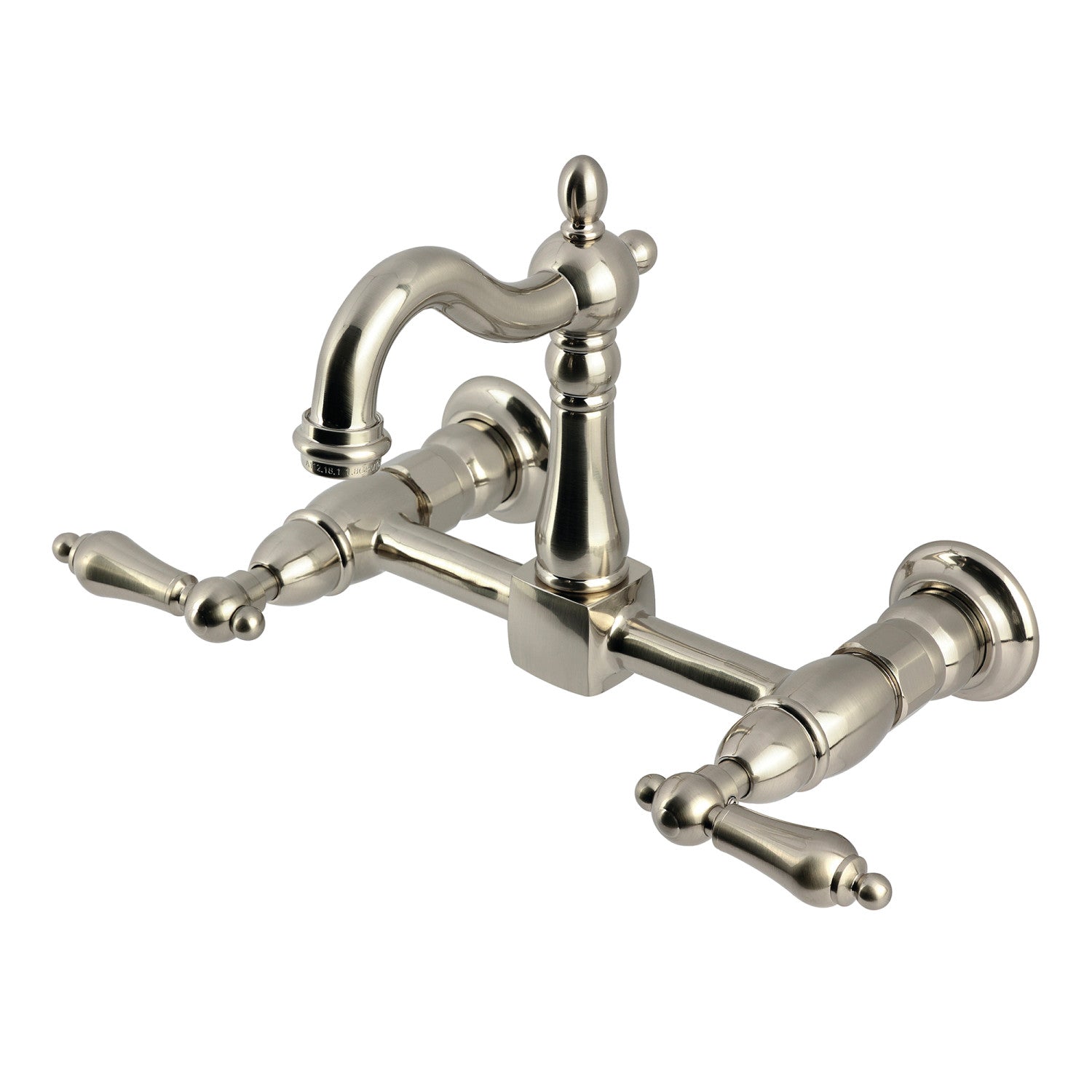 Kingston Heirloom KS2448AL - Heritage Two-Handle 2-Hole Wall Mount Bridge Kitchen Faucet, Brushed Nickel