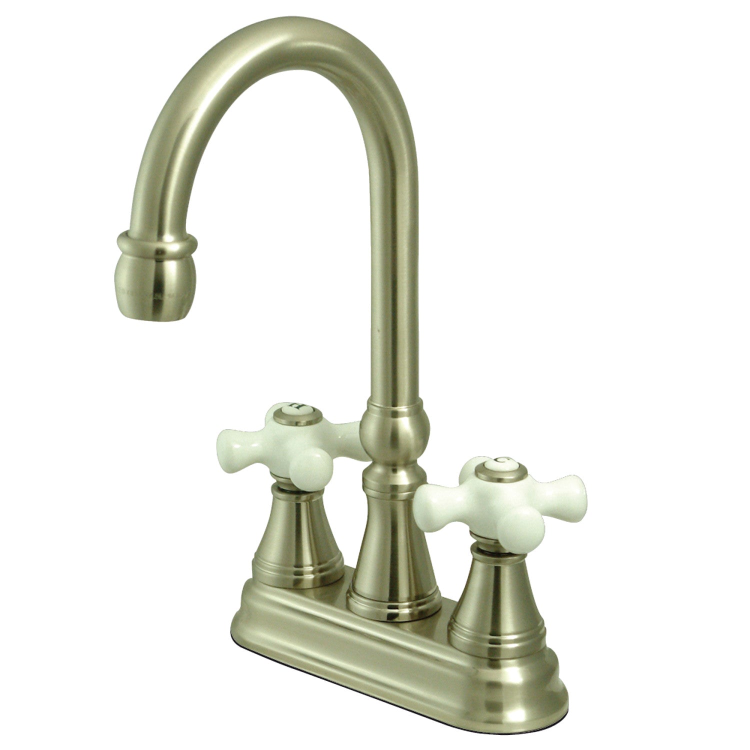 Kingston Tulare KS2498PX - Governor Two-Handle 2-Hole Deck Mount Bar Faucet, Brushed Nickel