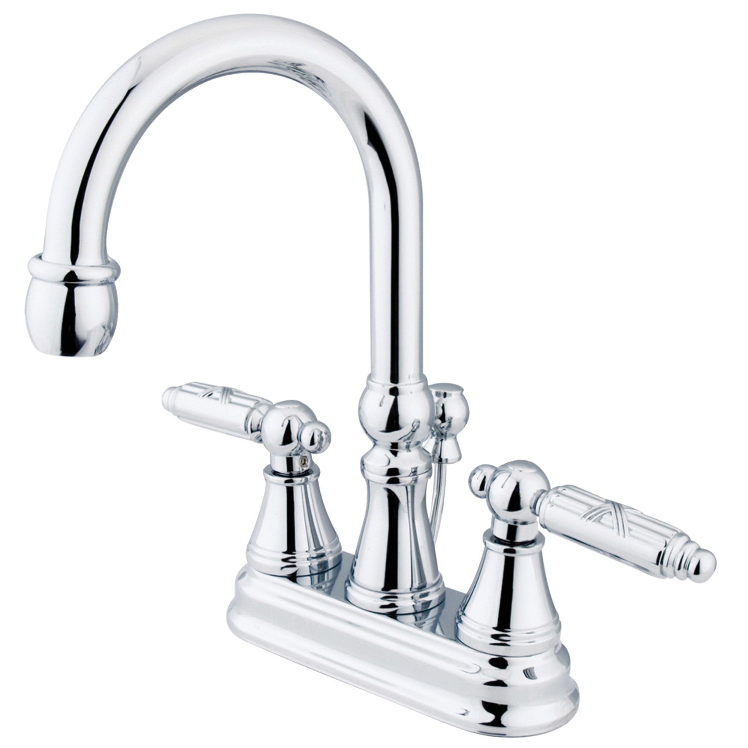 Kingston Tulare KS2611GL - Georgian Double-Handle 3-Hole Deck Mount 4-Inch Centerset Bathroom Faucet with Brass Pop-Up, Polished Chrome