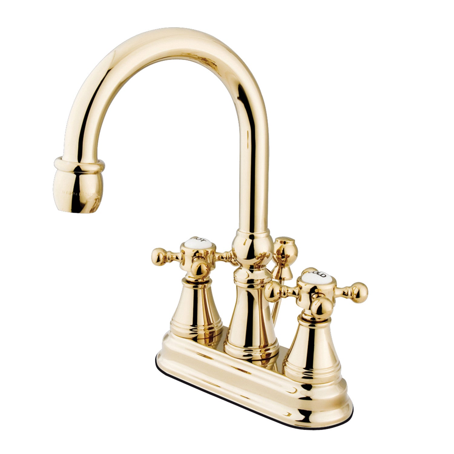 Kingston Tulare KS2612BX - Vintage Double-Handle 3-Hole Deck Mount 4-Inch Centerset Bathroom Faucet with Brass Pop-Up, Polished Brass