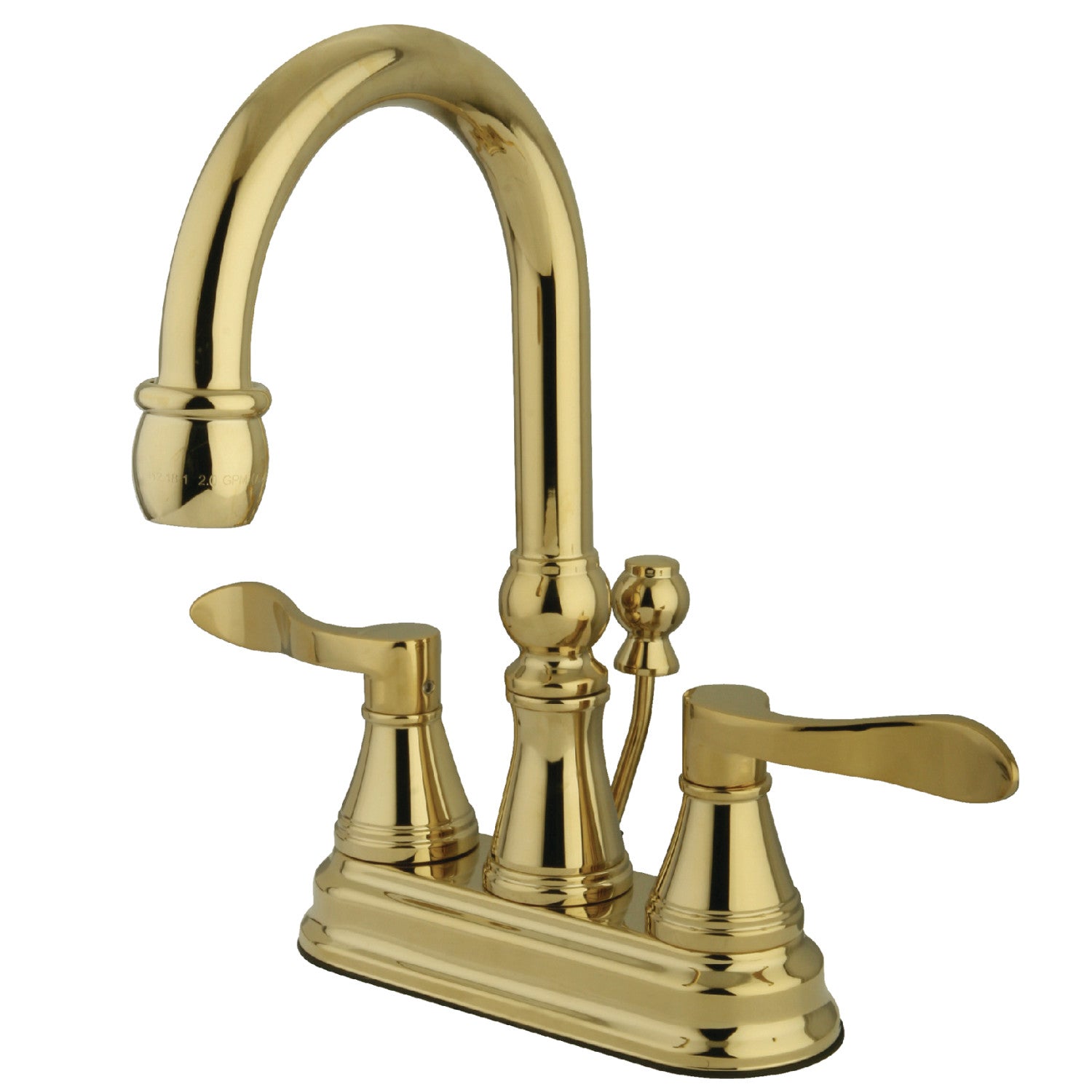 Kingston Tulare KS2612DFL - NuFrench Double-Handle 3-Hole Deck Mount 4-Inch Centerset Bathroom Faucet with Brass Pop-Up, Polished Brass