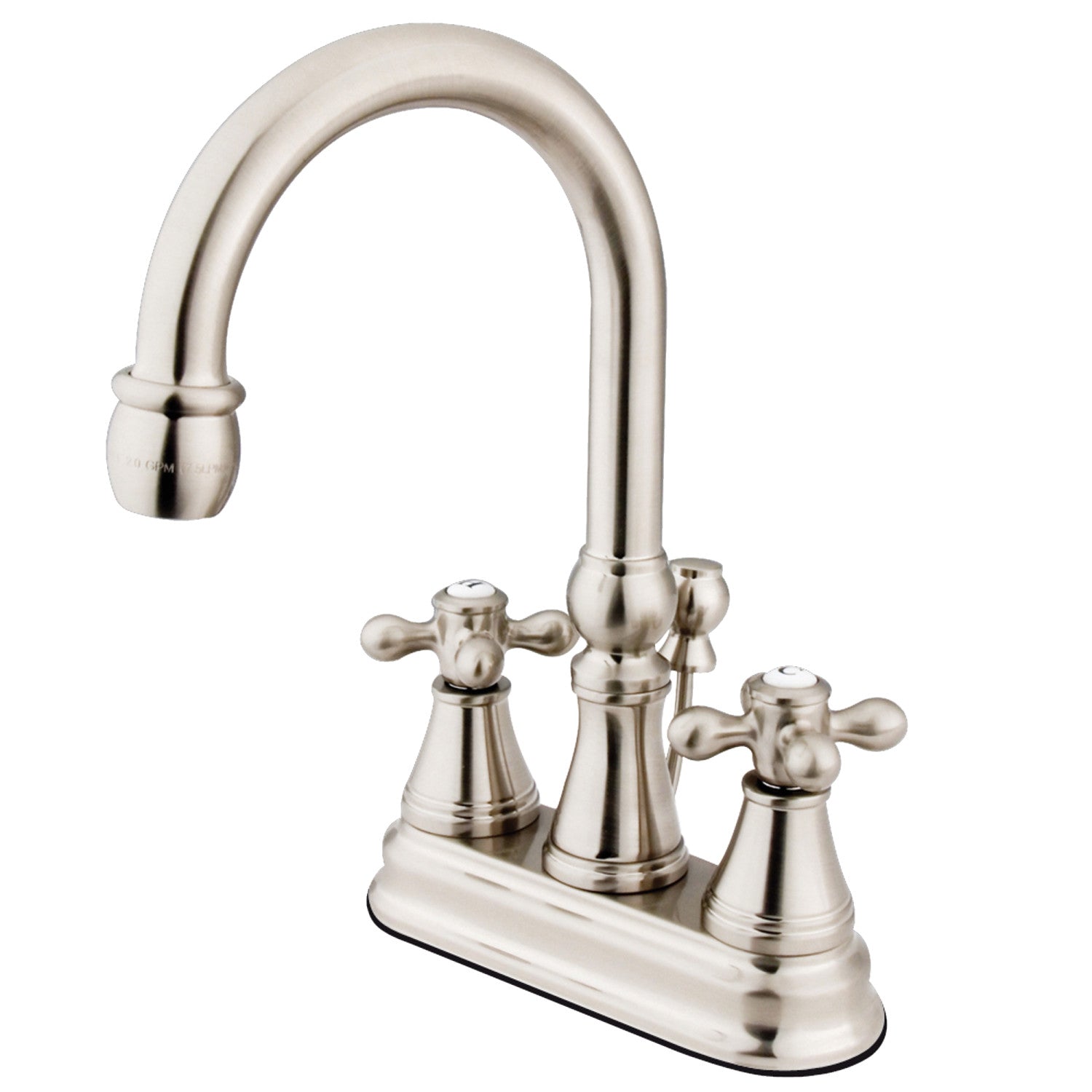 Kingston Tulare KS2618AX - Restoration Double-Handle 3-Hole Deck Mount 4-Inch Centerset Bathroom Faucet with Brass Pop-Up, Brushed Nickel