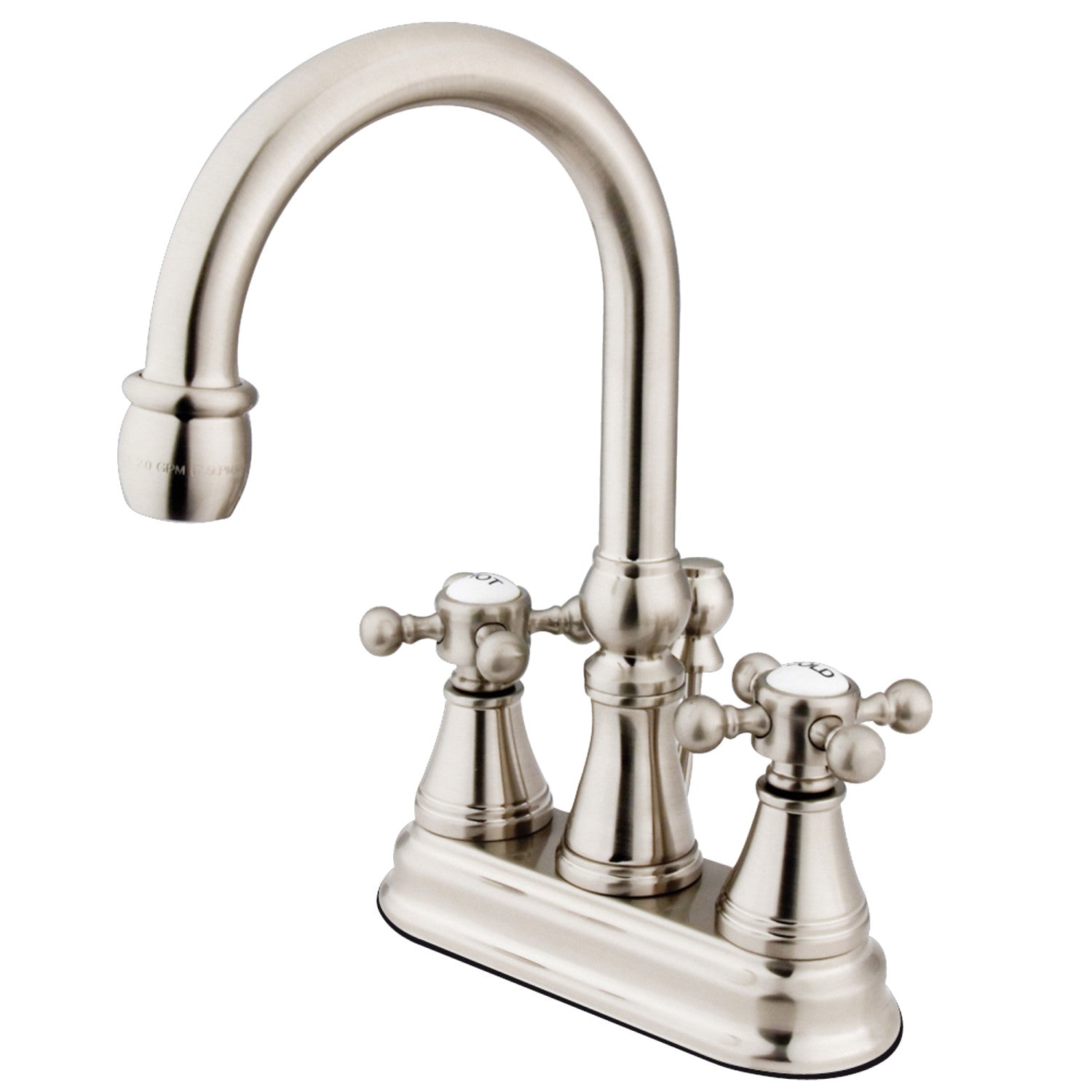 Kingston Tulare KS2618BX - Vintage Double-Handle 3-Hole Deck Mount 4-Inch Centerset Bathroom Faucet with Brass Pop-Up, Brushed Nickel