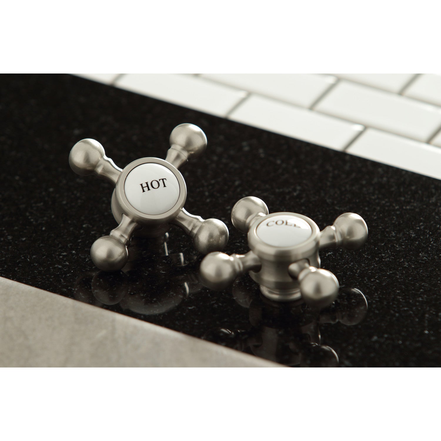 Kingston Tulare KS2618BX - Vintage Double-Handle 3-Hole Deck Mount 4-Inch Centerset Bathroom Faucet with Brass Pop-Up, Brushed Nickel — thumbnail 2