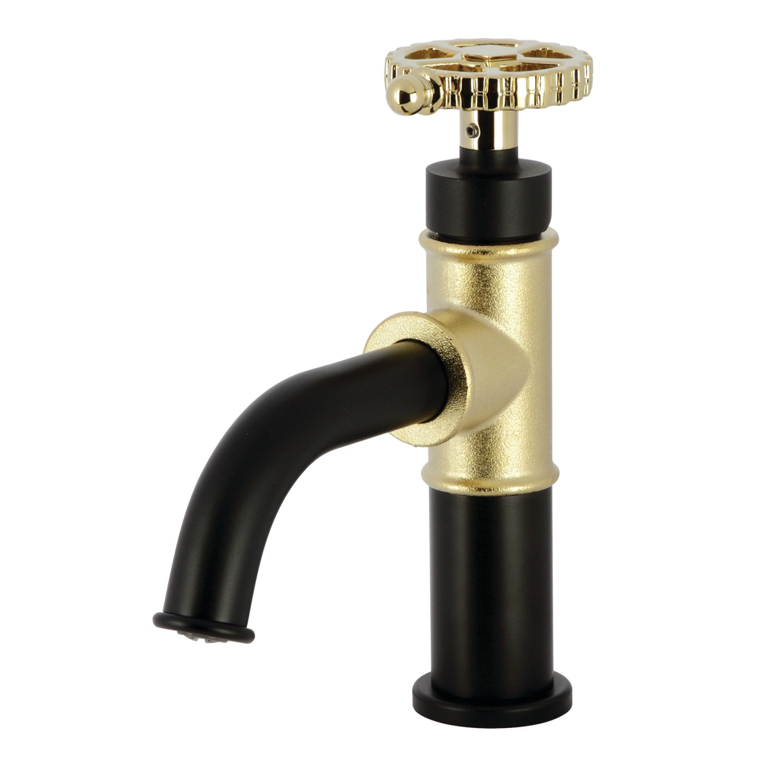 Kingston Sona KS2822CG - Fuller One-Handle 1-Hole Bathroom Faucet with Push Pop-Up Drain, Matte Black/Polished Brass