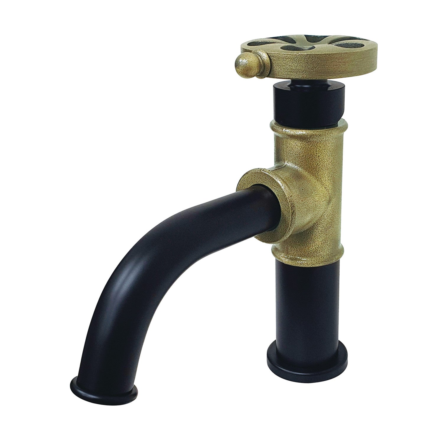 Kingston Heirloom KS2823RX - Belknap One-Handle 1-Hole Bathroom Faucet with Push Pop-Up Drain, Matte Black/Antique Brass