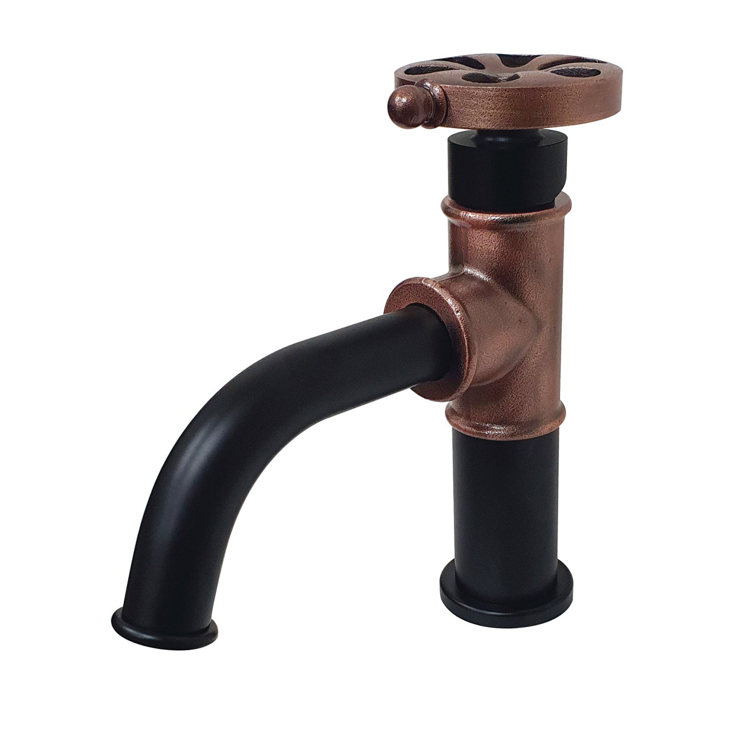 Kingston Heirloom KS282RXAC - Belknap One-Handle 1-Hole Bathroom Faucet with Push Pop-Up Drain, Matte Black/Antique Copper