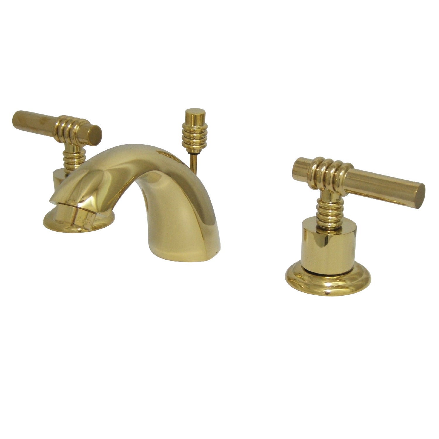 Kingston Tulare KS2952MLTwo-Handle 3-Hole Deck Mount Mini-Widespread Bathroom Faucet with Brass Pop-Up, Polished Brass