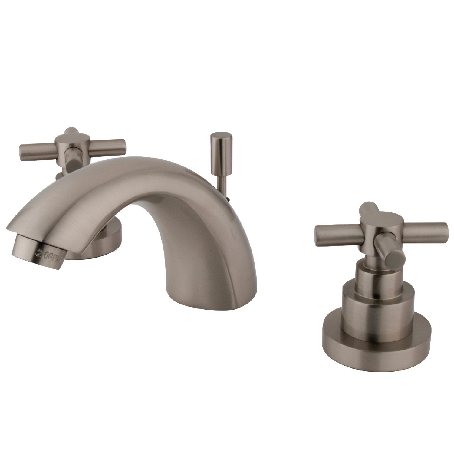 Kingston Tulare KS2958EXTwo-Handle 3-Hole Deck Mount Mini-Widespread Bathroom Faucet with Brass Pop-Up, Brushed Nickel
