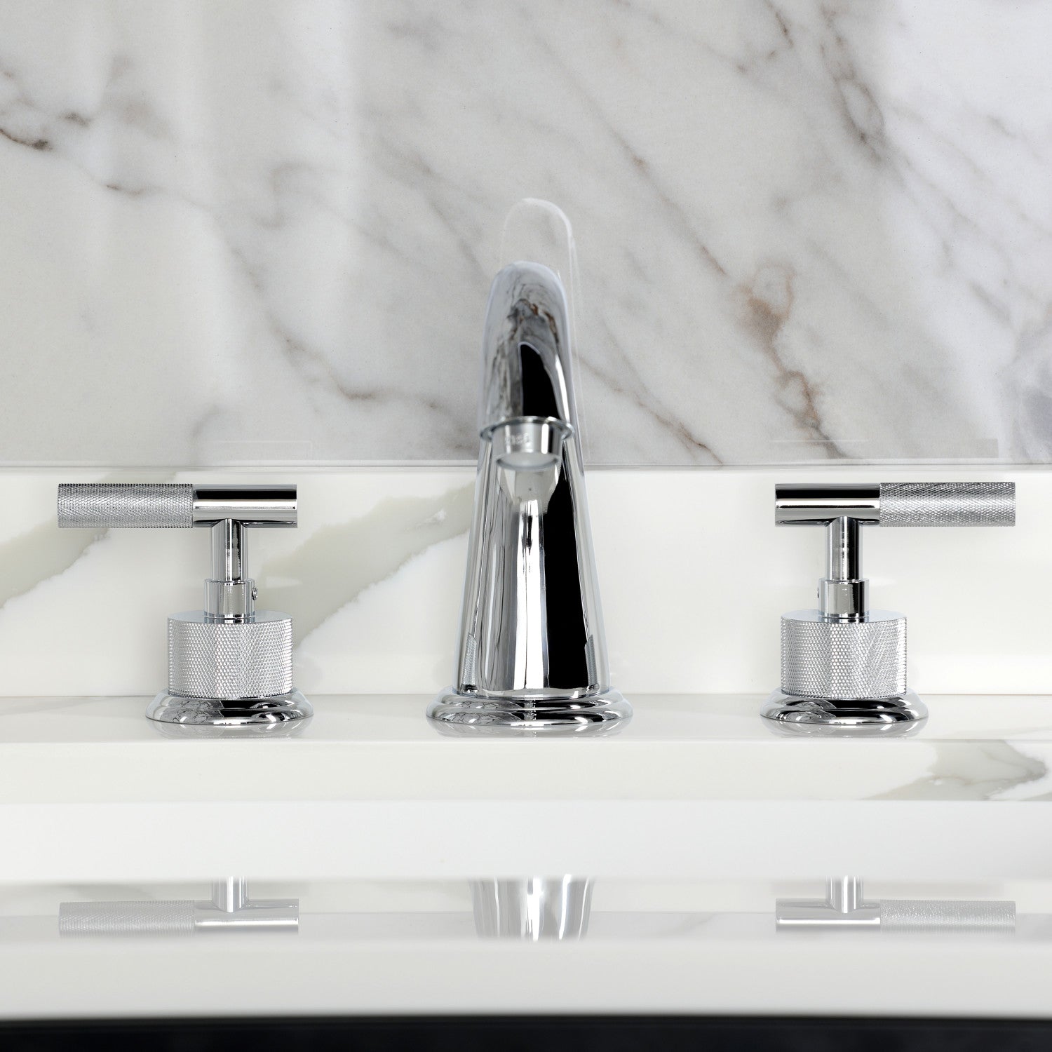 Kingston Tulare KS2961KNL - Convergent Two-Handle 3-Hole Deck Mount Widespread Bathroom Faucet with Knurled Handle and Brass Pop-Up, Polished Chrome — thumbnail 3