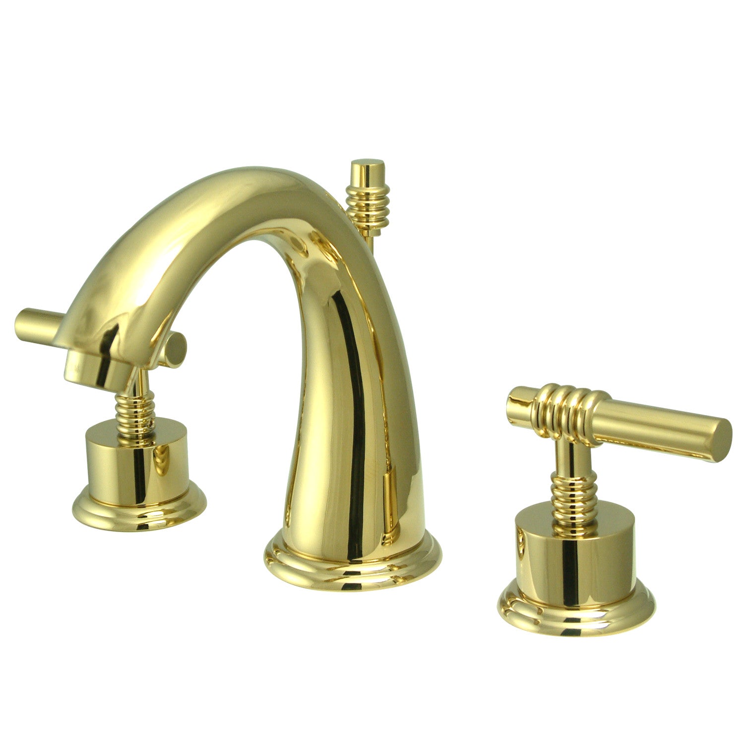 Kingston Tulare KS2962ML - Milano Two-Handle 3-Hole Deck Mount Widespread Bathroom Faucet with Brass Pop-Up, Polished Brass