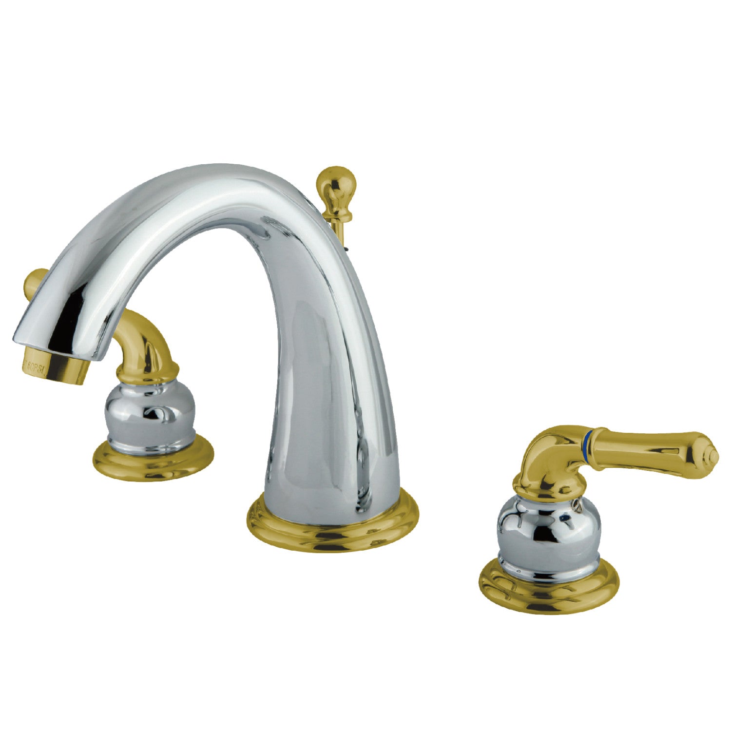 Kingston Tulare KS2964 - Naples Two-Handle 3-Hole Deck Mount Widespread Bathroom Faucet with Brass Pop-Up, Polished Chrome/Polished Brass