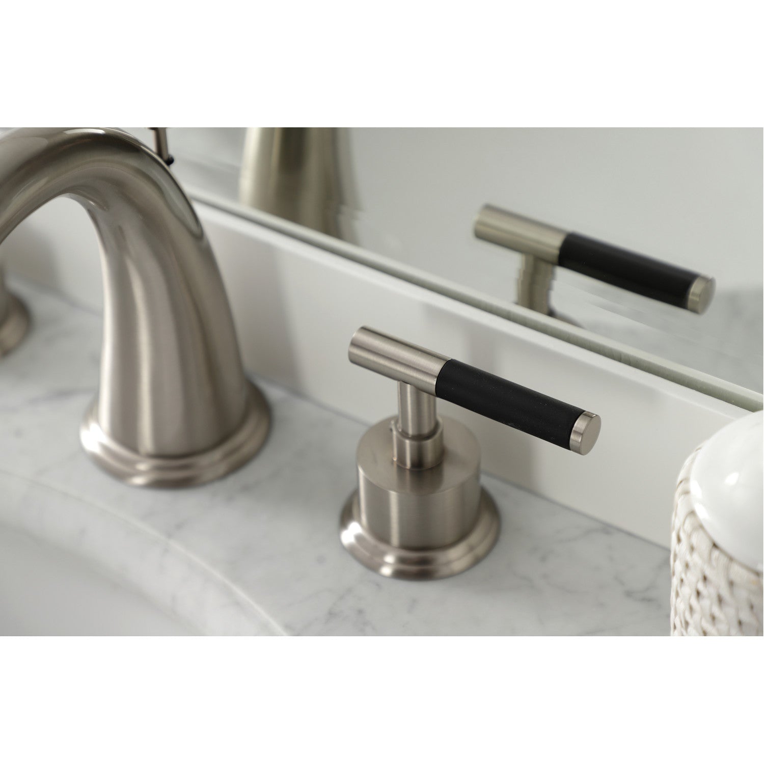 Kingston Tulare KS2968CKL - Kaiser Two-Handle 3-Hole Deck Mount Widespread Bathroom Faucet with Brass Pop-Up, Brushed Nickel — thumbnail 2
