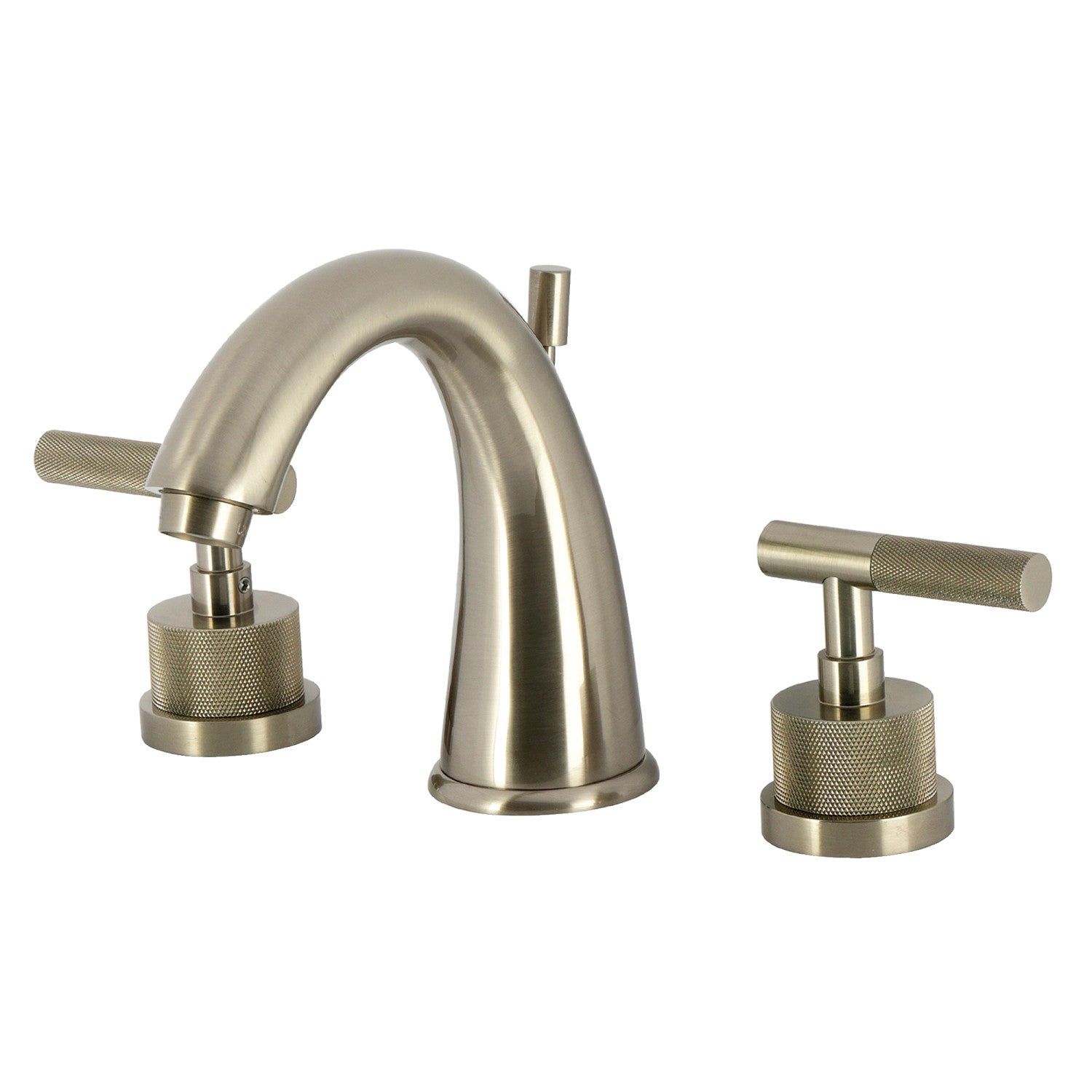 Kingston Tulare KS2968KNL - Convergent Two-Handle 3-Hole Deck Mount Widespread Bathroom Faucet with Knurled Handle and Brass Pop-Up, Brushed Nickel