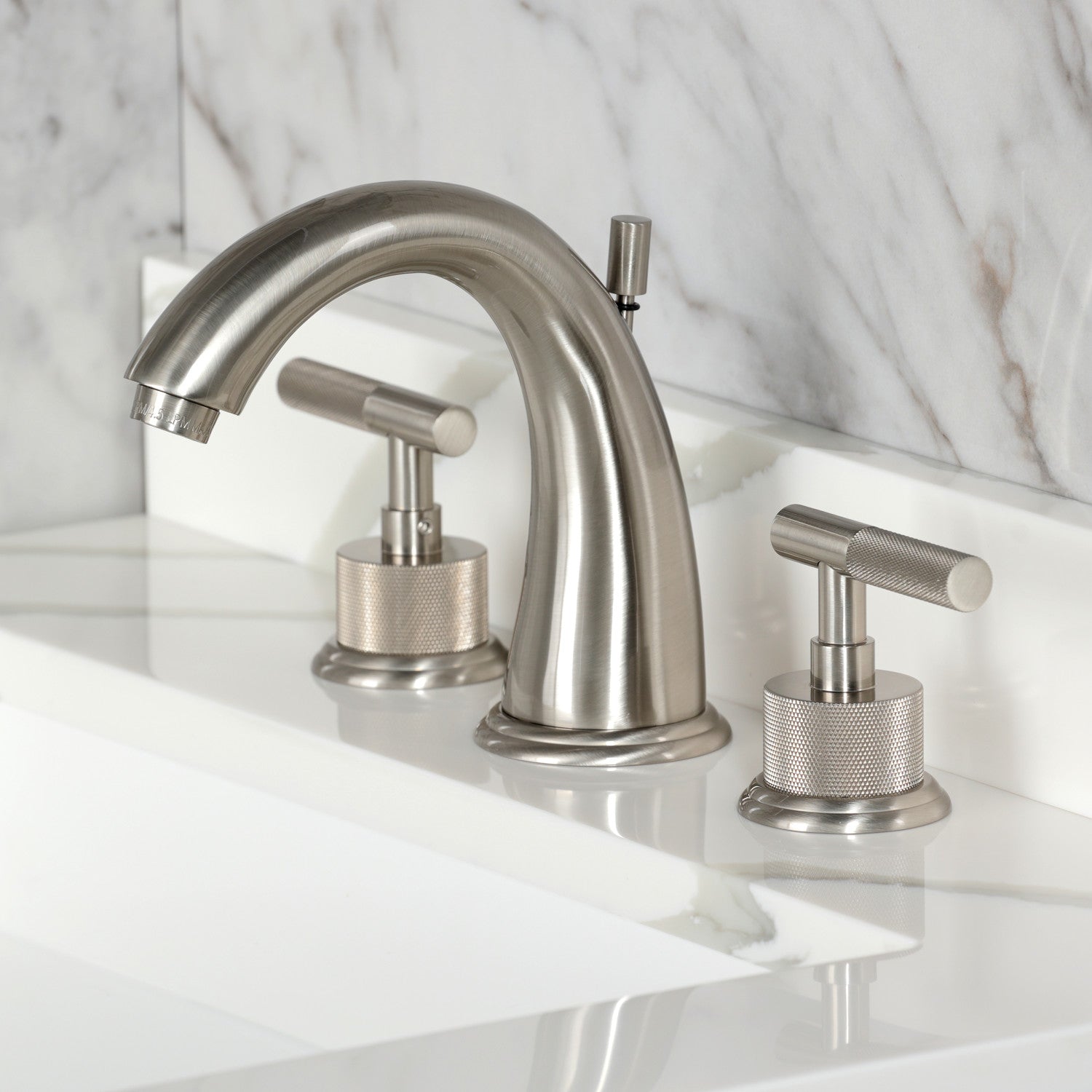Kingston Tulare KS2968KNL - Convergent Two-Handle 3-Hole Deck Mount Widespread Bathroom Faucet with Knurled Handle and Brass Pop-Up, Brushed Nickel — thumbnail 2